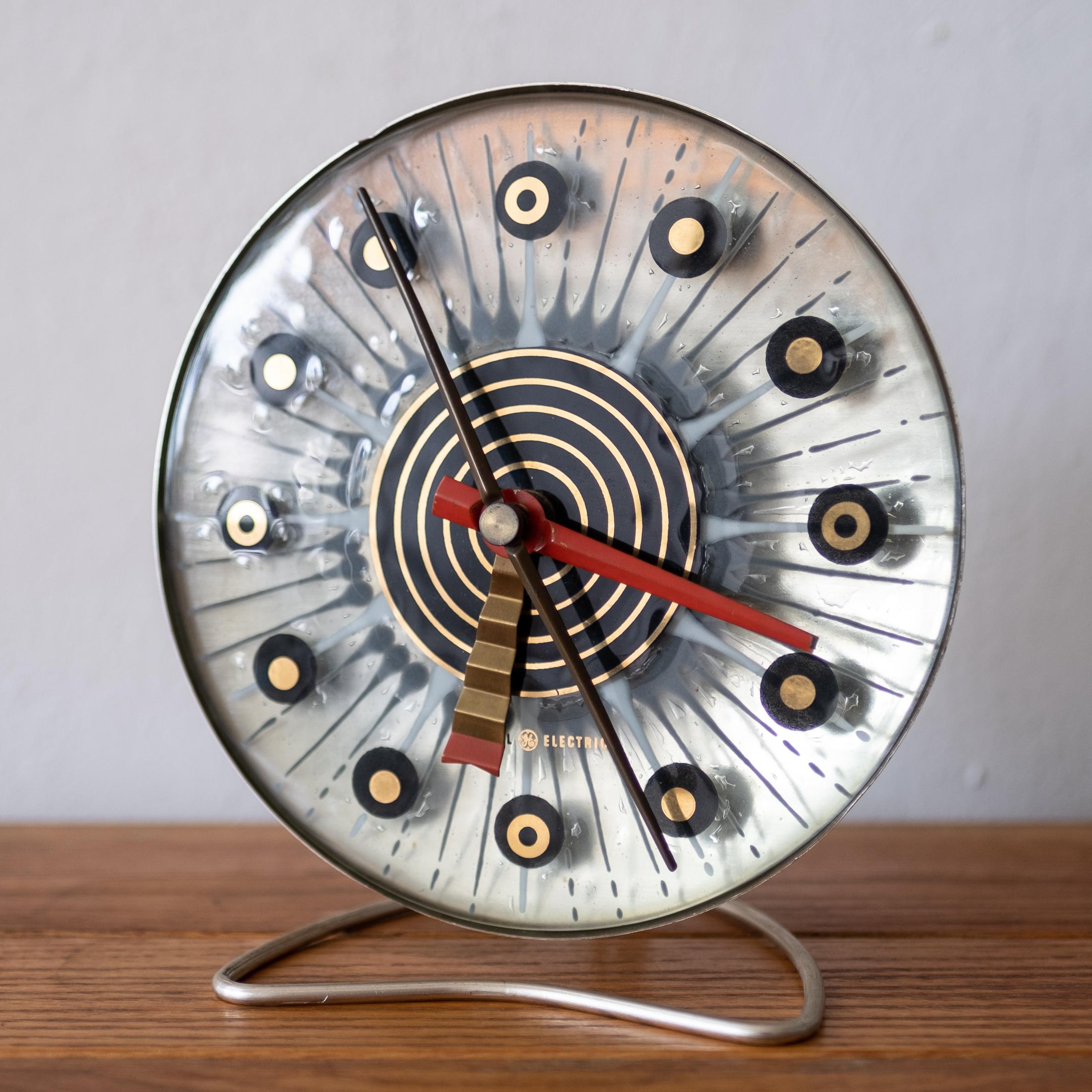 Mid-20th Century Midcentury Higgins Glass Clock for General Electric