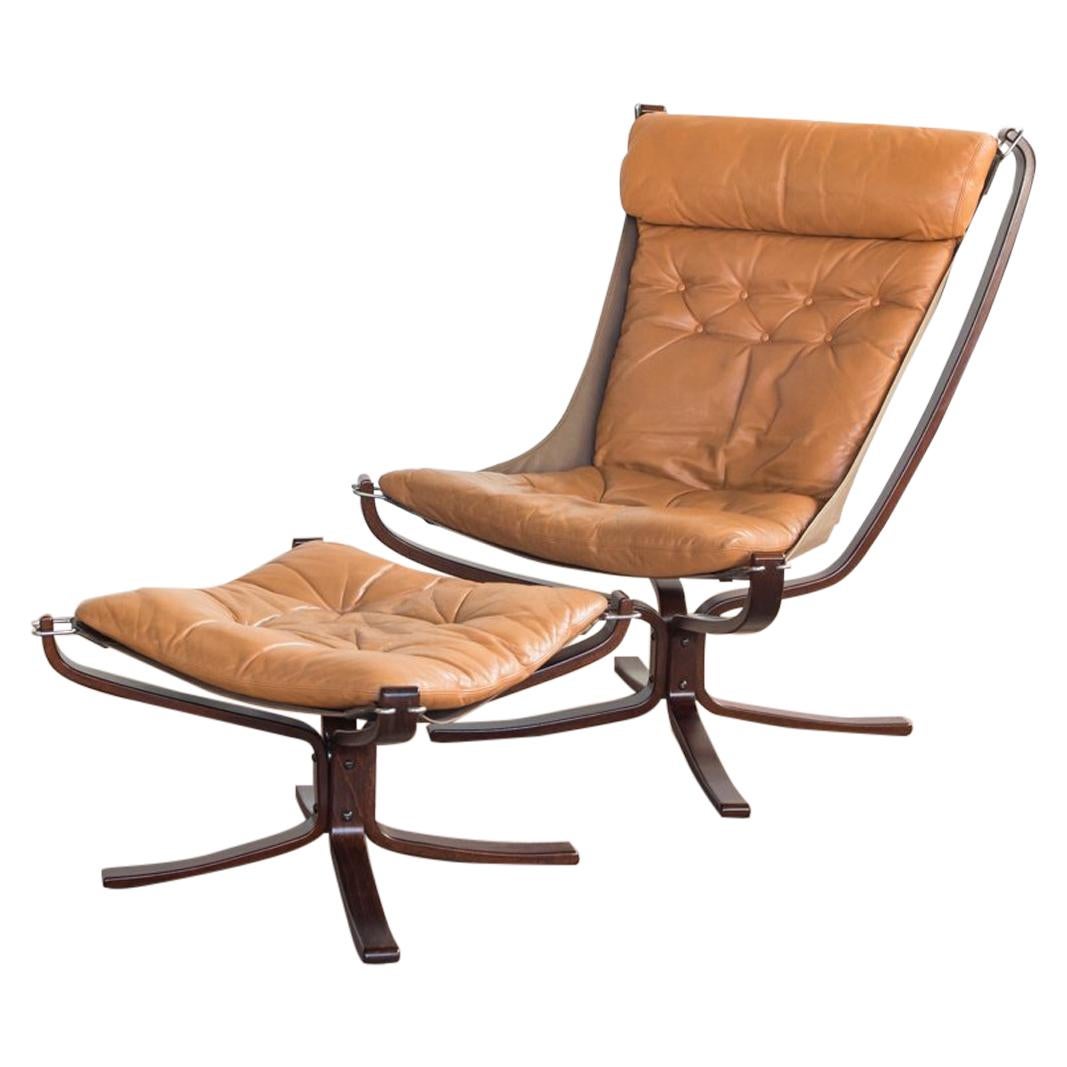 Midcentury High Back Falcon Chair and Ottoman by Sigurd Ressell for Vatne Møbler