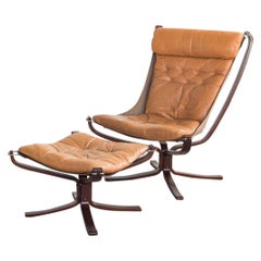 Midcentury High Back Falcon Chair and Ottoman by Sigurd Ressell for Vatne Møbler