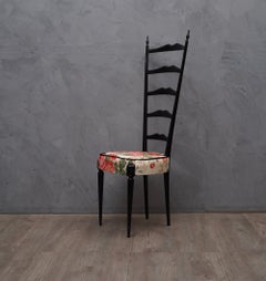 Midcentury High Back Ladder Flowery Fabric Italian Chiavari Side Chairs, 1950