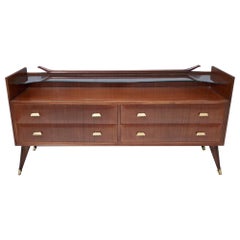 Midcentury High-Quality Wooden Dresser with Glass Top, Italy