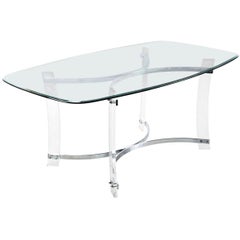 Midcentury Hollywood Regency Acrylic Lucite Glass and Chrome Modern Dining Table