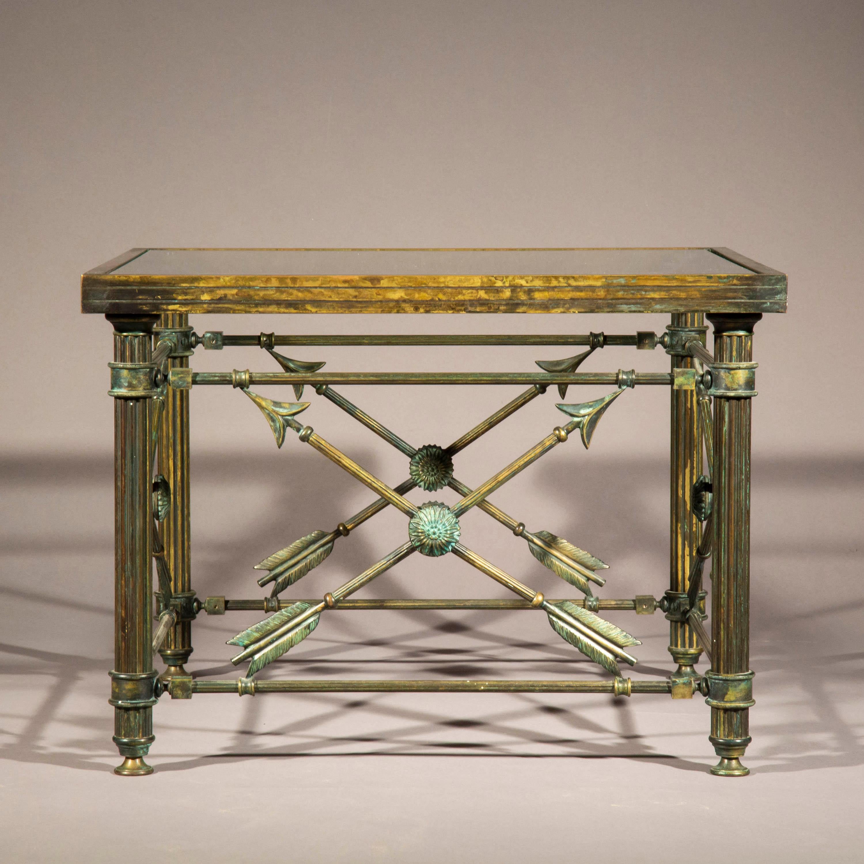 20th Century Bronze Low Cocktail Table with Glass Top