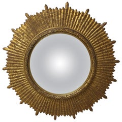 Mid Century Hollywood Regency Convex Giltwood Sunburst Mirror