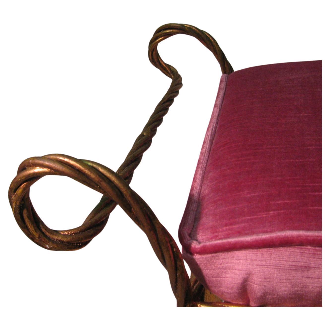 20th Century Midcentury Hollywood Regency Italian Gilt Rope and Tassel Bench
