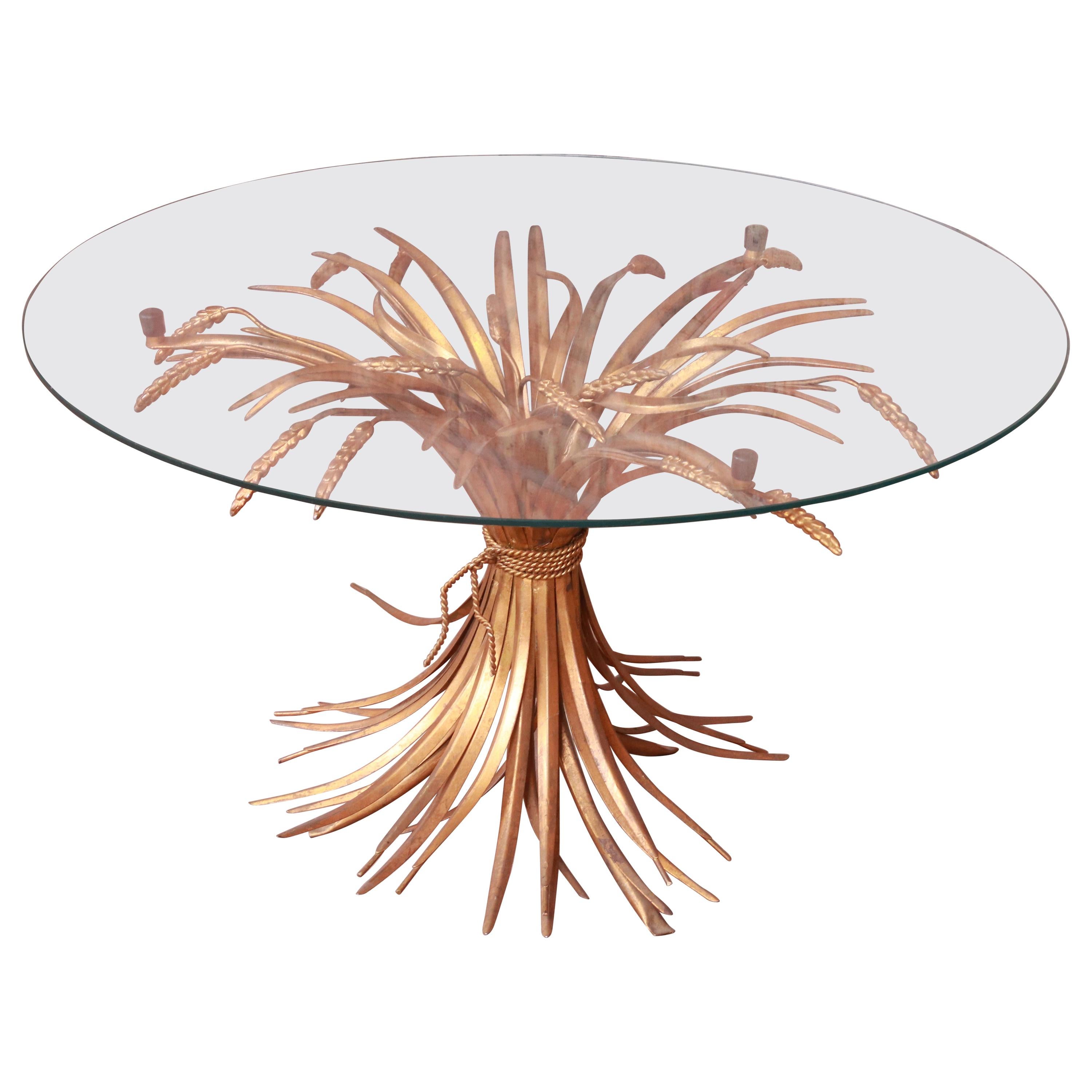 Midcentury Hollywood Regency Italian Gold Sheaf of Wheat Cocktail Table, 1960s