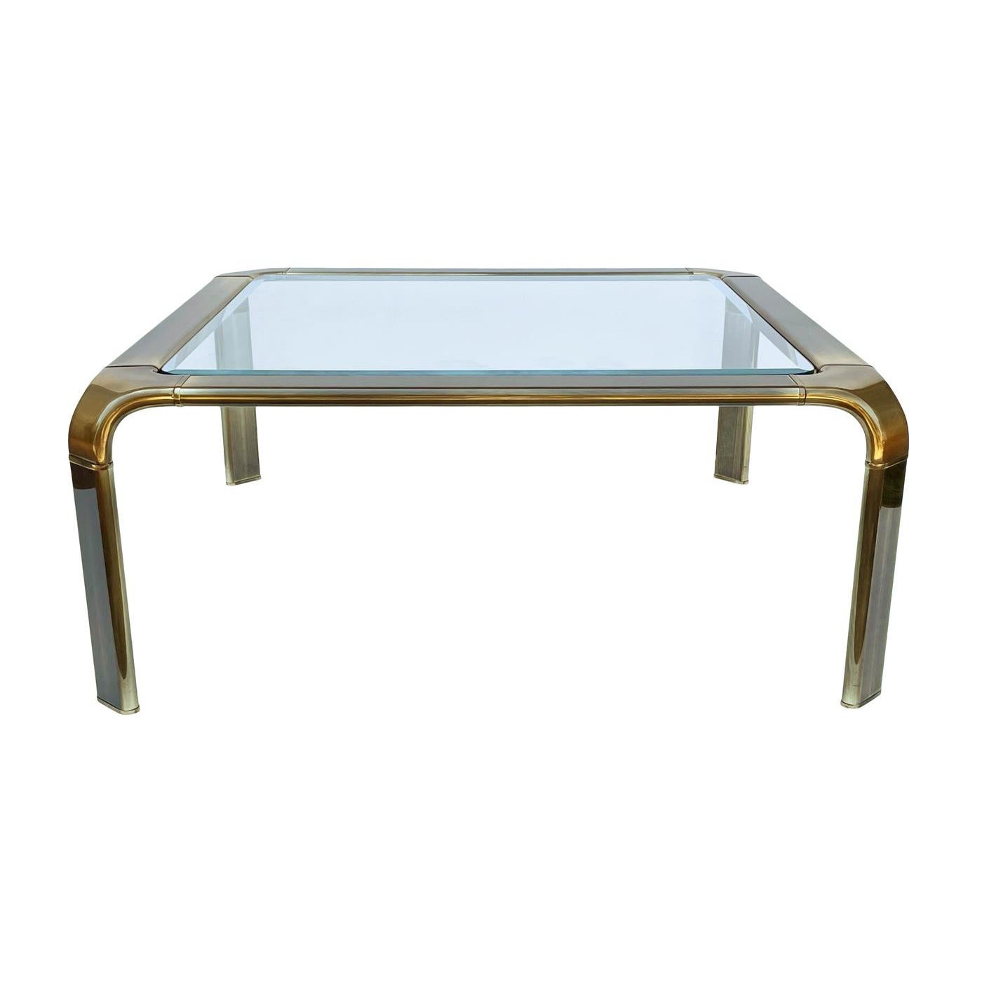 Mesa de cóctel cuadrada de latón/vidrio John Widdicomb de la Regencia de Hollywood de mediados de siglo