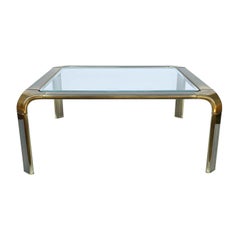 Mesa de cóctel cuadrada de latón/vidrio John Widdicomb de la Regencia de Hollywood de mediados de siglo