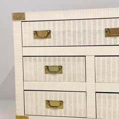 Midcentury Hollywood Regency Palm Beach White Wicker & Brass 8-Drawer Dresser