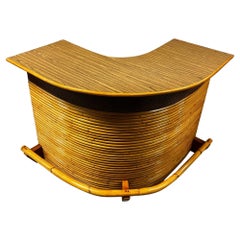 Midcentury Horizontal Stacked Restored Rattan L-Shaped Dry Bar with Foot Rest