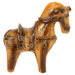Scultura di cavallo di metà secolo in ceramica smaltata di Aldo Londi per Bitossi, Italia 1960