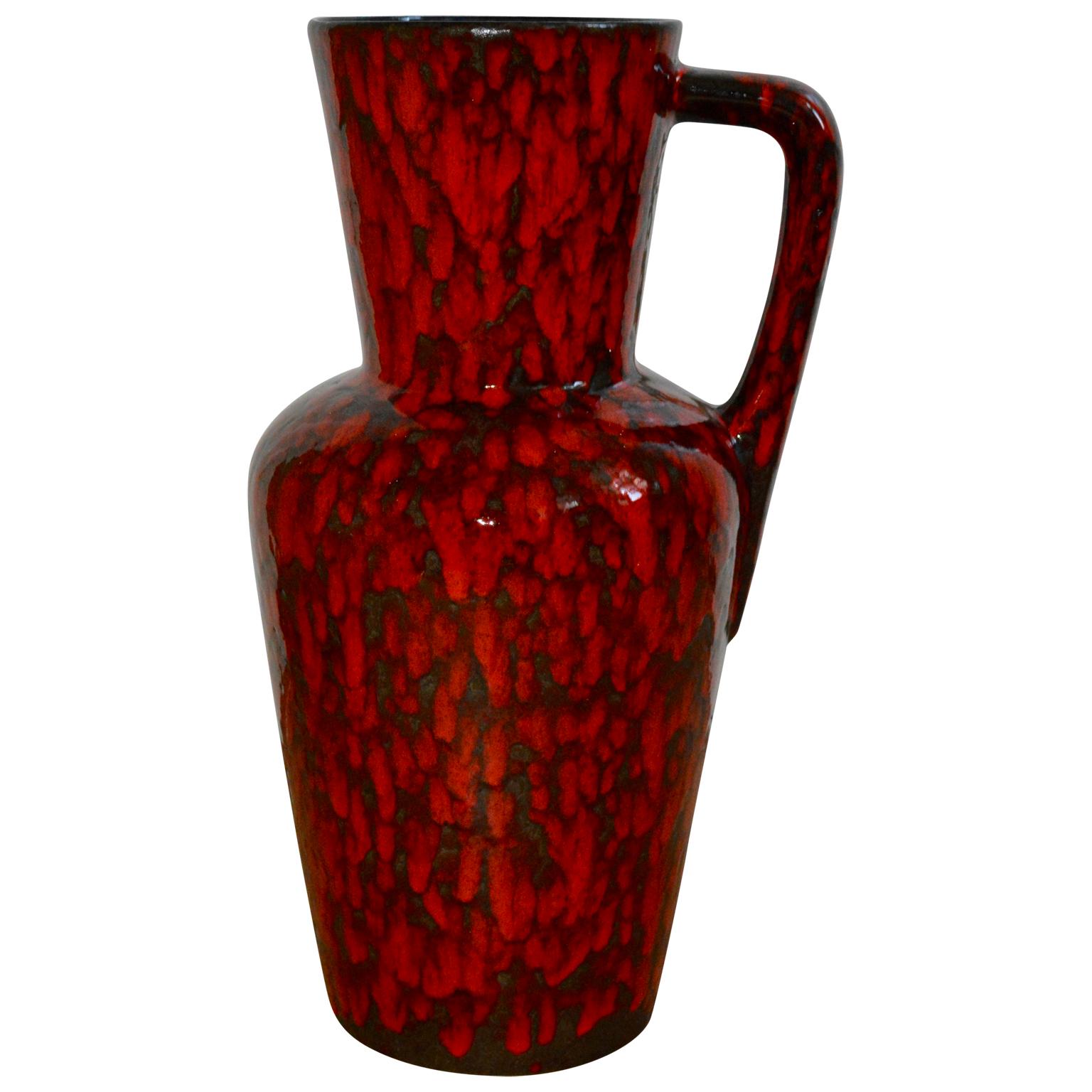 Midcentury Huge Red Lava Glazed Floor Vase For Sale 4