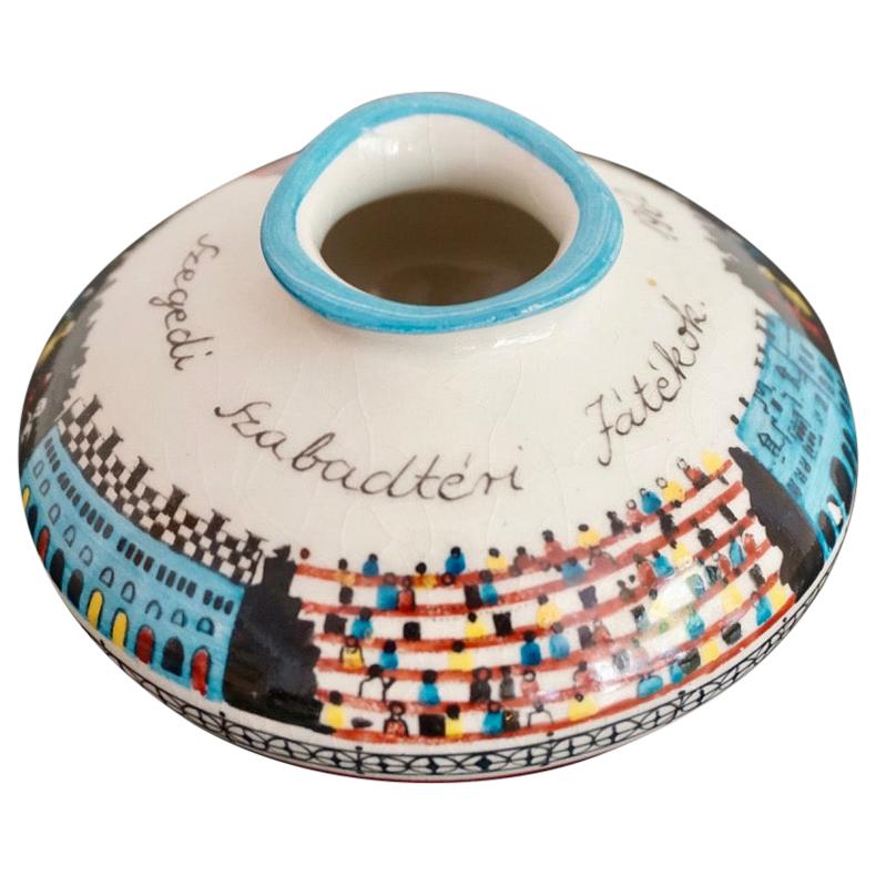 Midcentury Hungarian Hand Painted Ceramic Vase, 1960s