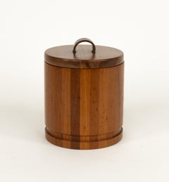 Midcentury Ice Bucket in Wood and Leather by Luthje, Denmark 1960s