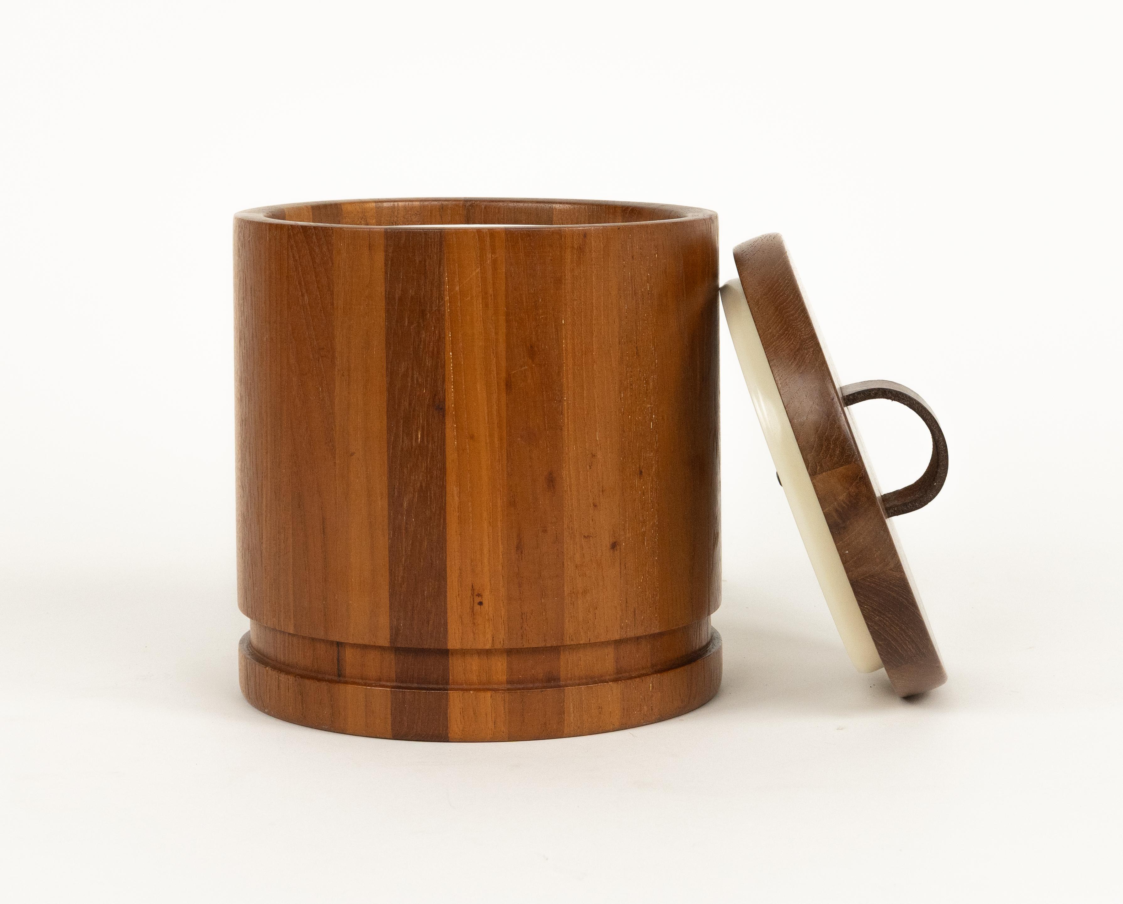 Mid-20th Century Midcentury Ice Bucket in Wood and Leather by Luthje, Denmark 1960s For Sale