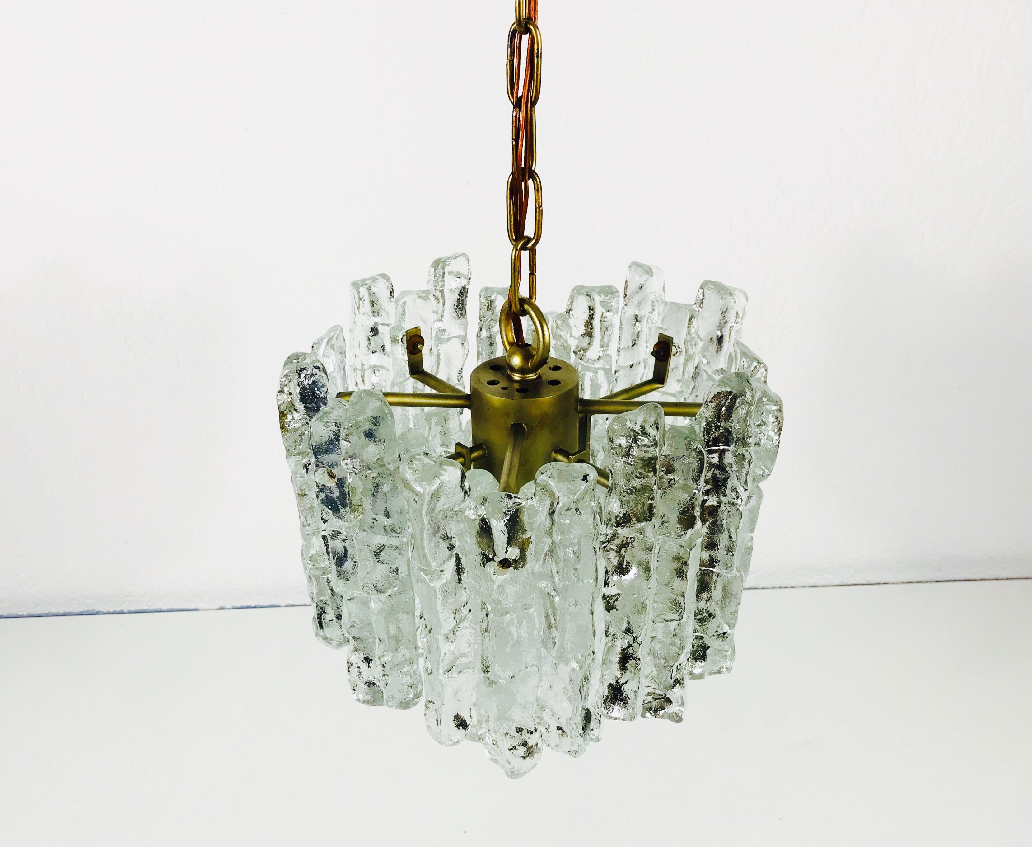 Mid-Century Modern Midcentury Ice Crystal Glass Pendant Light or Chandelier by Kalmar, circa 1960s For Sale