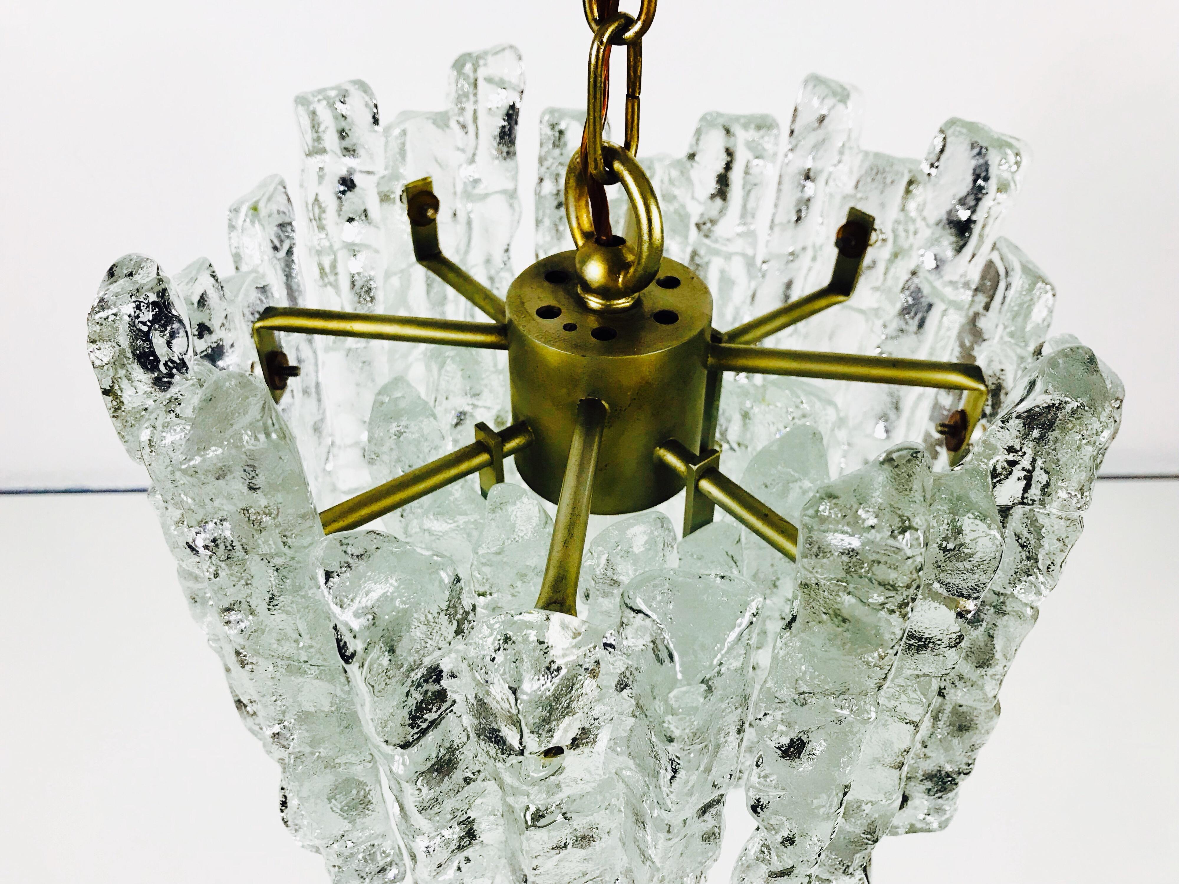 Mid-20th Century Midcentury Ice Crystal Glass Pendant Light or Chandelier by Kalmar, circa 1960s For Sale