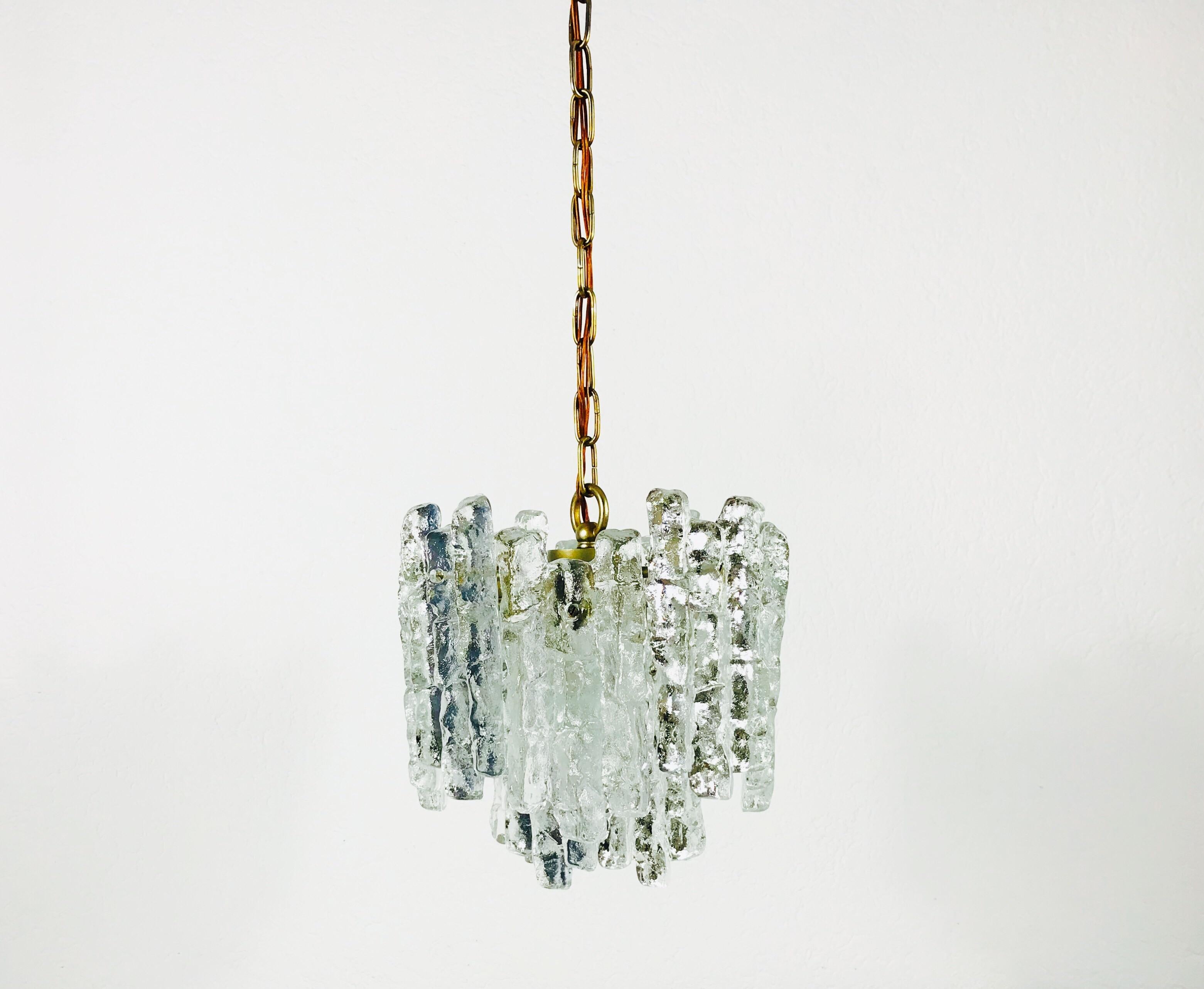 Midcentury Ice Crystal Glass Pendant Light or Chandelier by Kalmar, circa 1960s For Sale 1