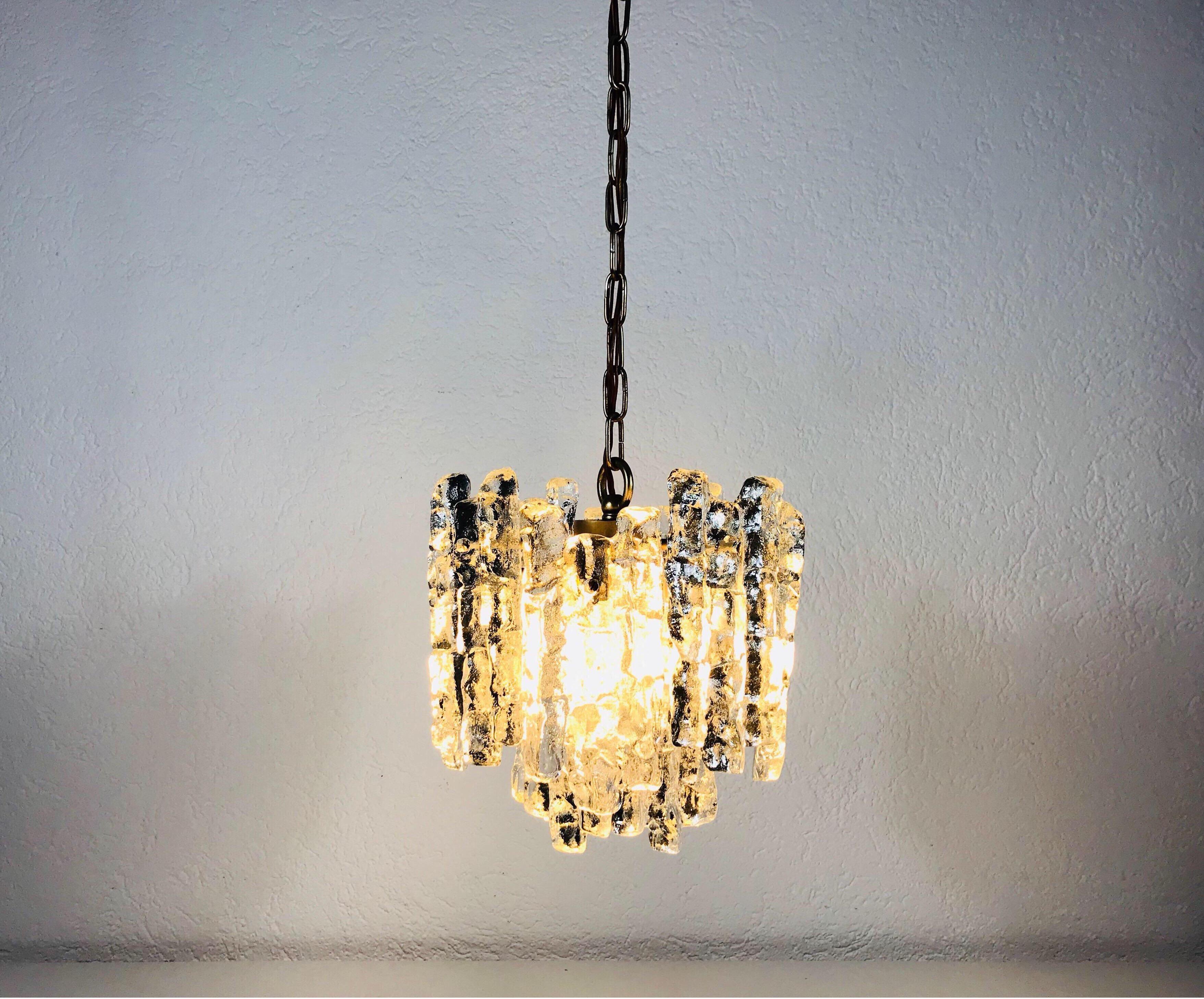 Midcentury Ice Crystal Glass Pendant Light or Chandelier by Kalmar, circa 1960s For Sale 2