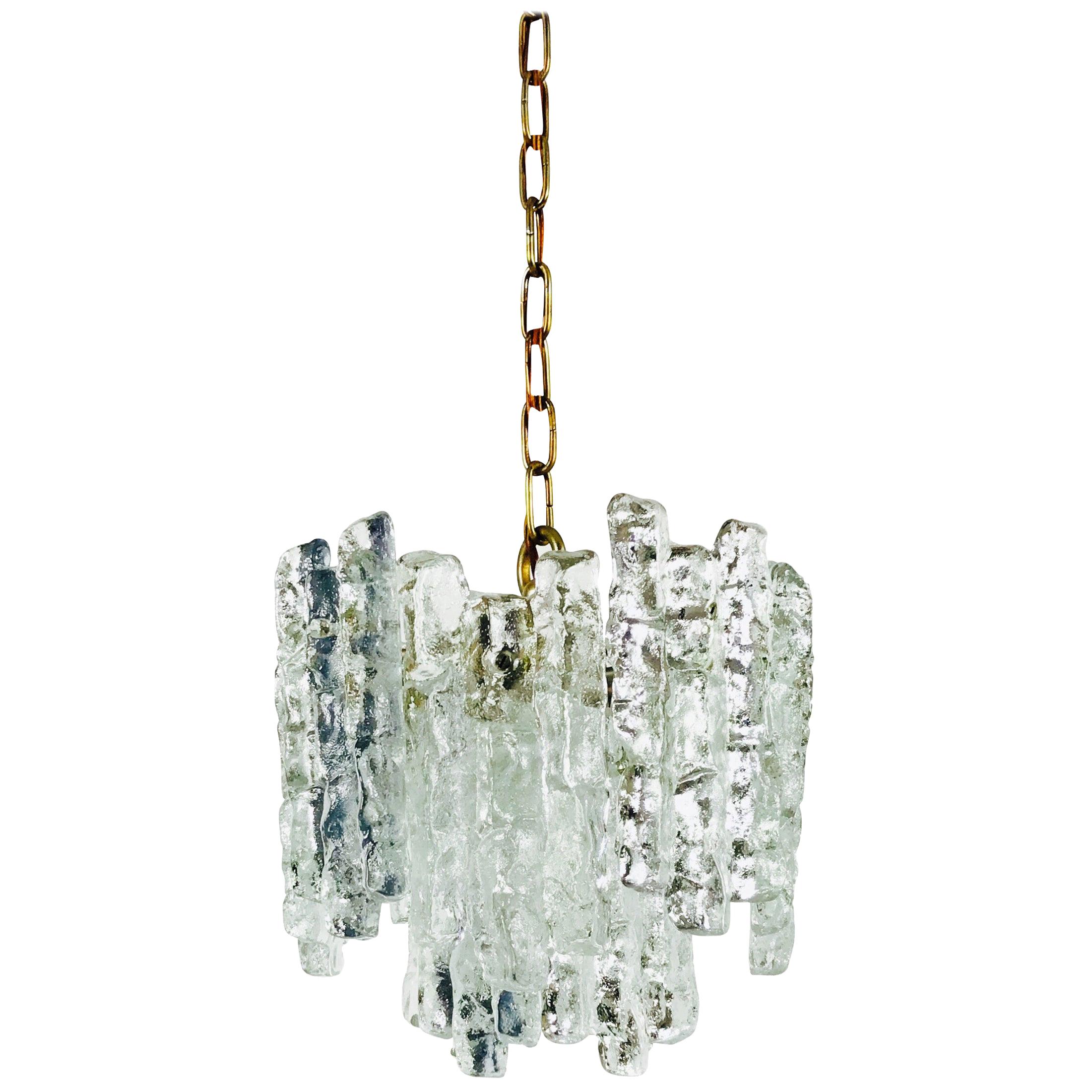 Midcentury Ice Crystal Glass Pendant Light or Chandelier by Kalmar, circa 1960s For Sale