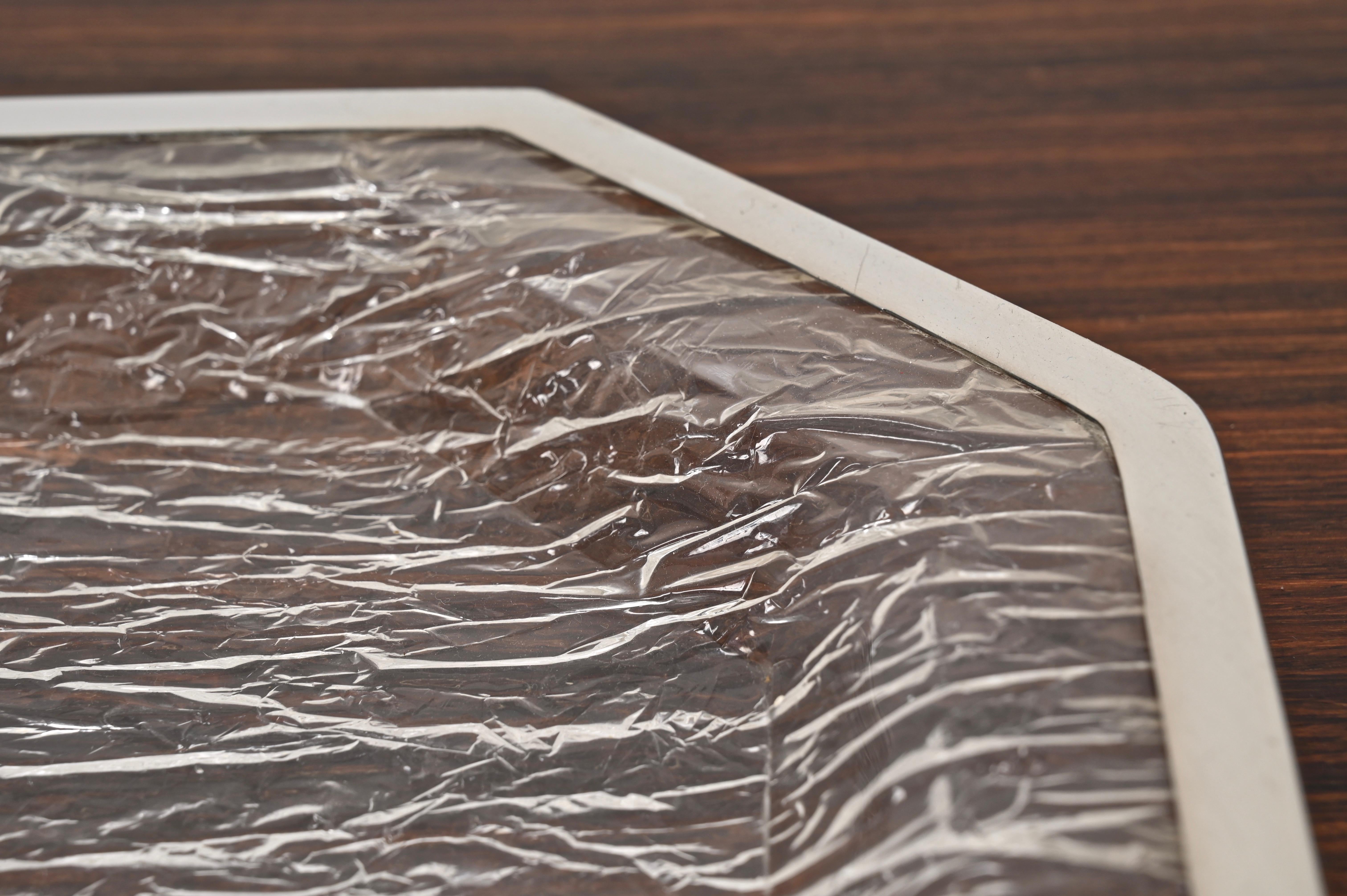 Midcentury Ice Effect Lucite and Chrome Italian Tray, Willy Rizzo Style, 1970s For Sale 5