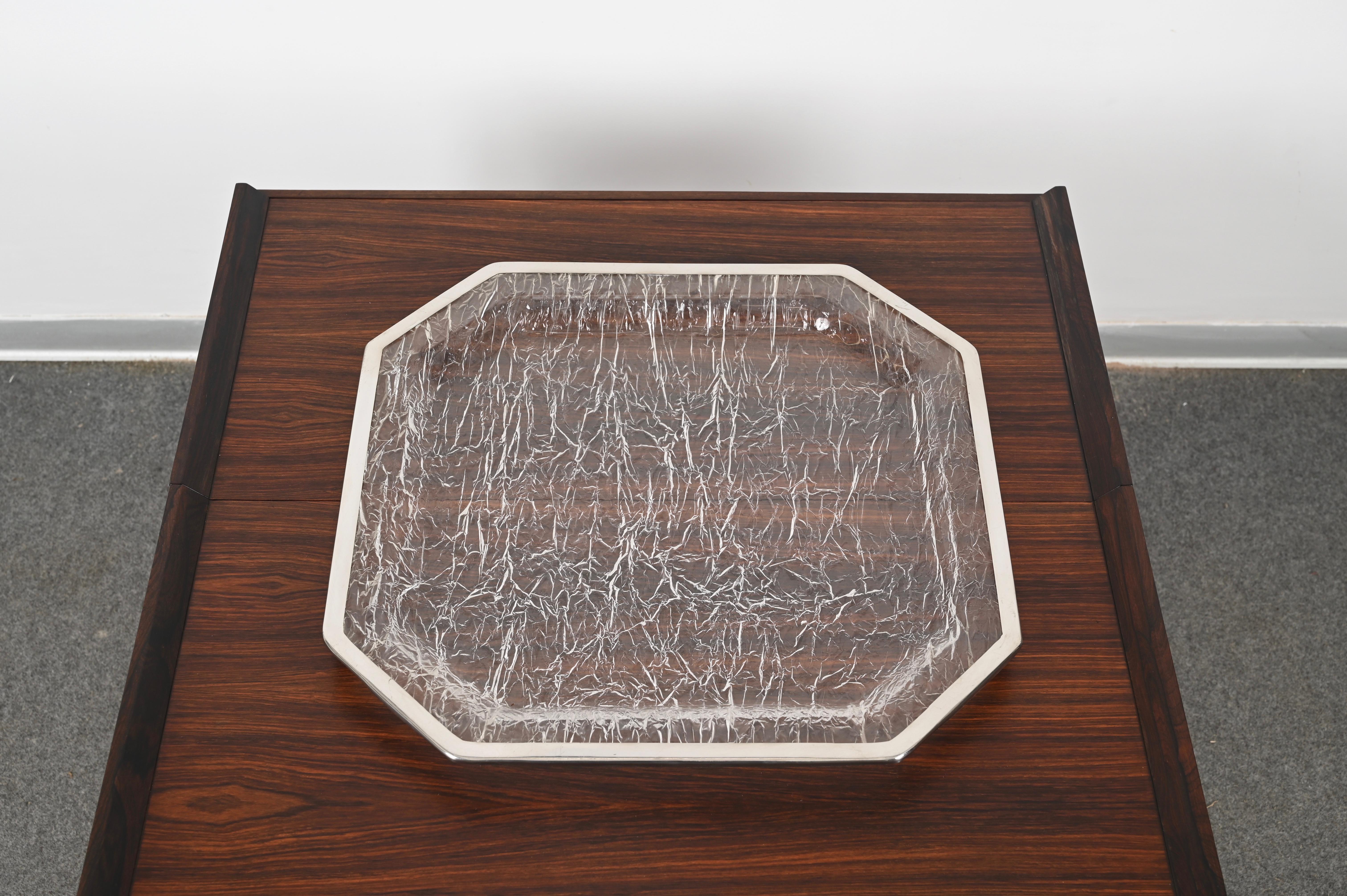 20th Century Midcentury Ice Effect Lucite and Chrome Italian Tray, Willy Rizzo Style, 1970s For Sale