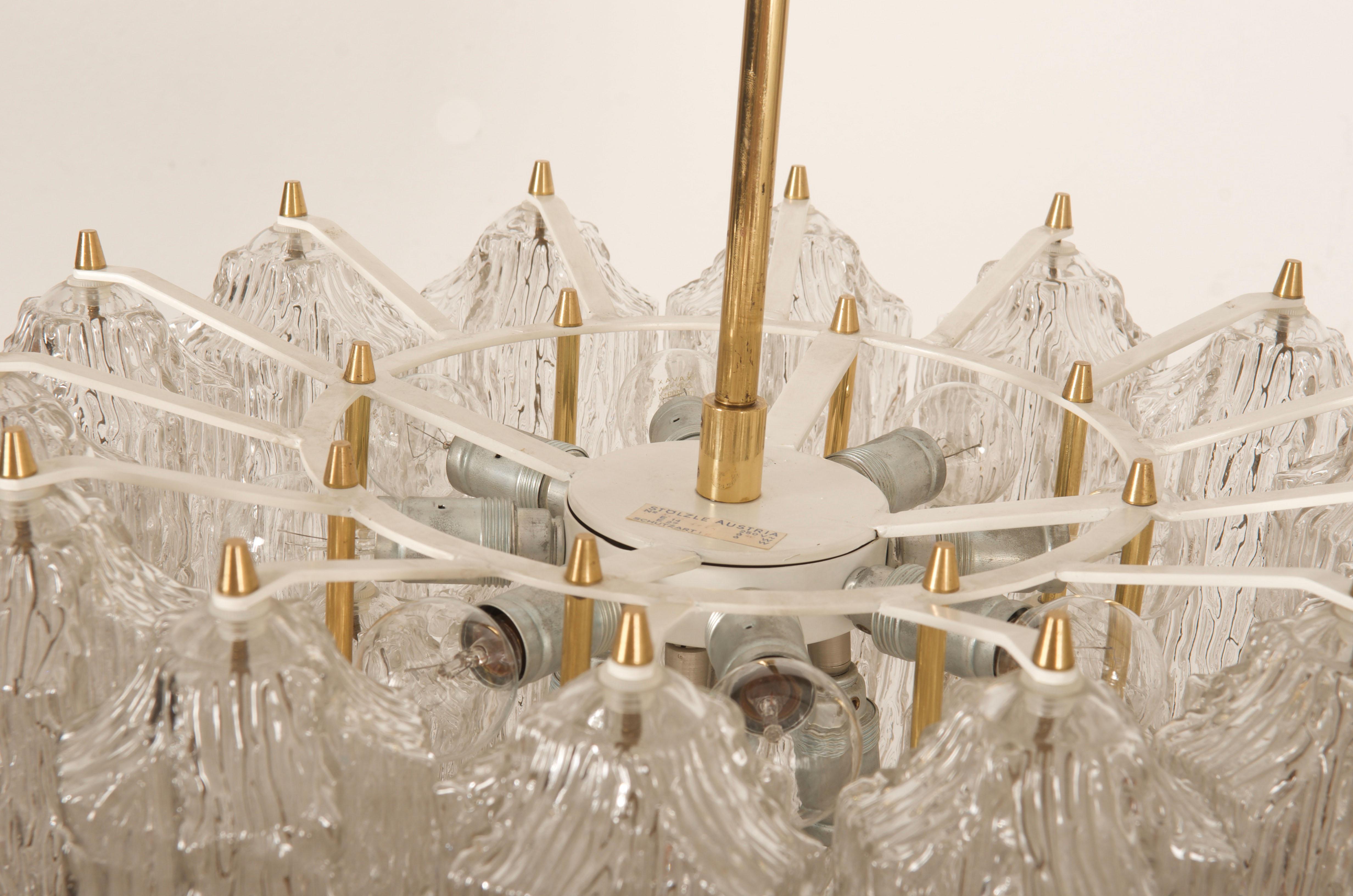 Mid-20th Century Mid Century Ice Glass Chandelier by Stoelzle Austria For Sale