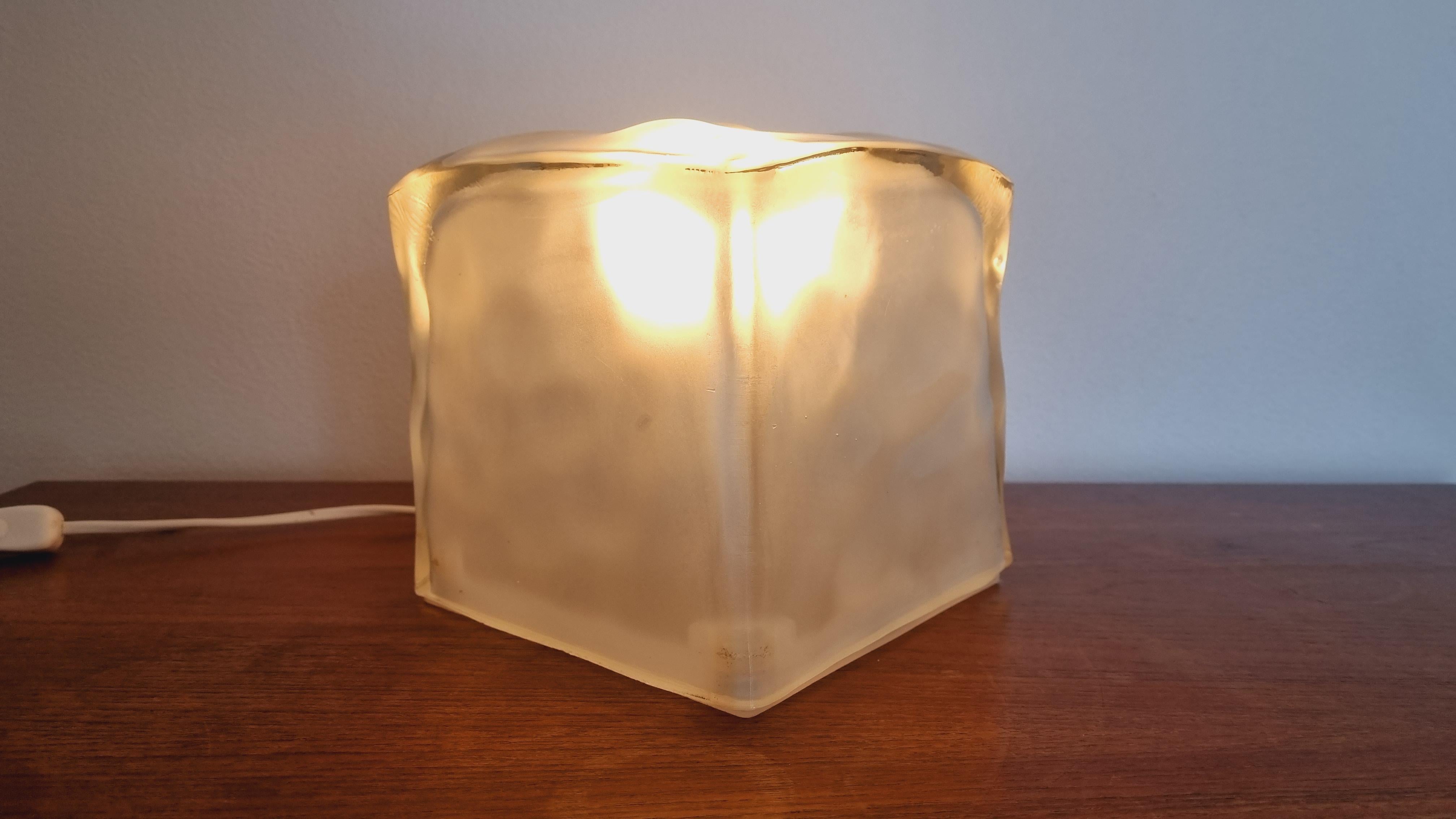 Midcentury Ice Glass Cube Table Lamp IVIKEN, Ikea, Sweden, 1980s For Sale 1