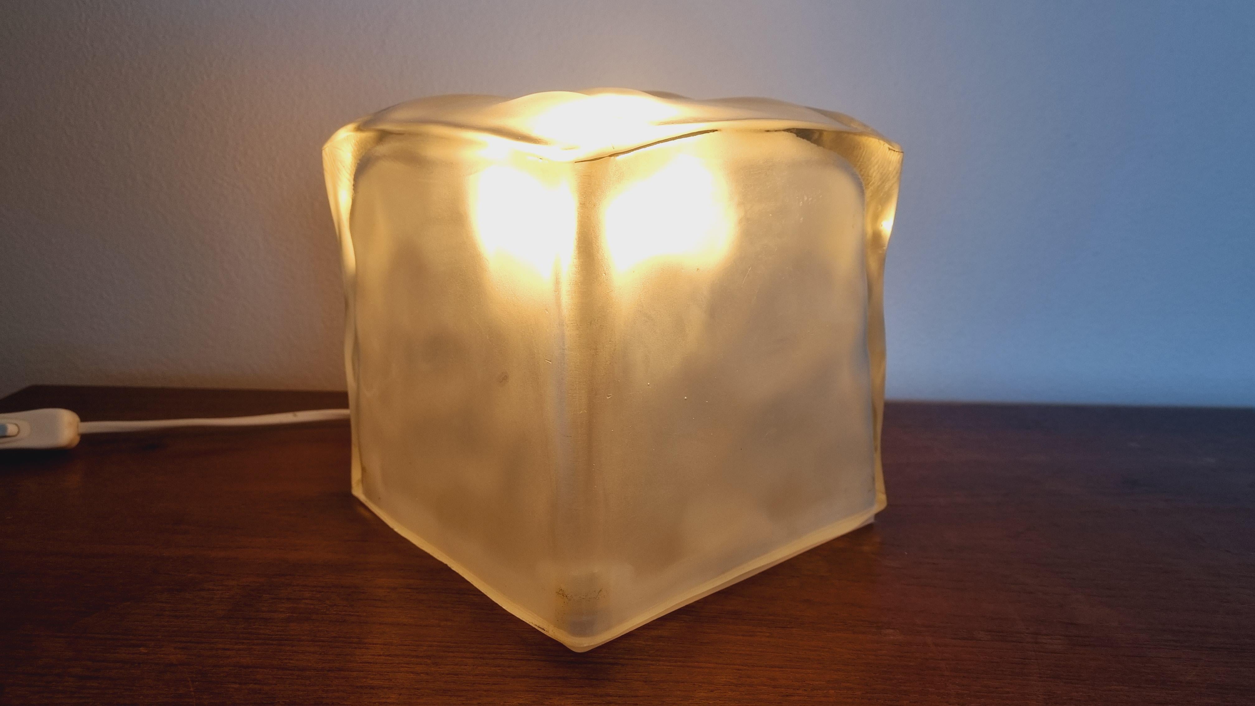 Midcentury Ice Glass Cube Table Lamp IVIKEN, Ikea, Sweden, 1980s For Sale 4