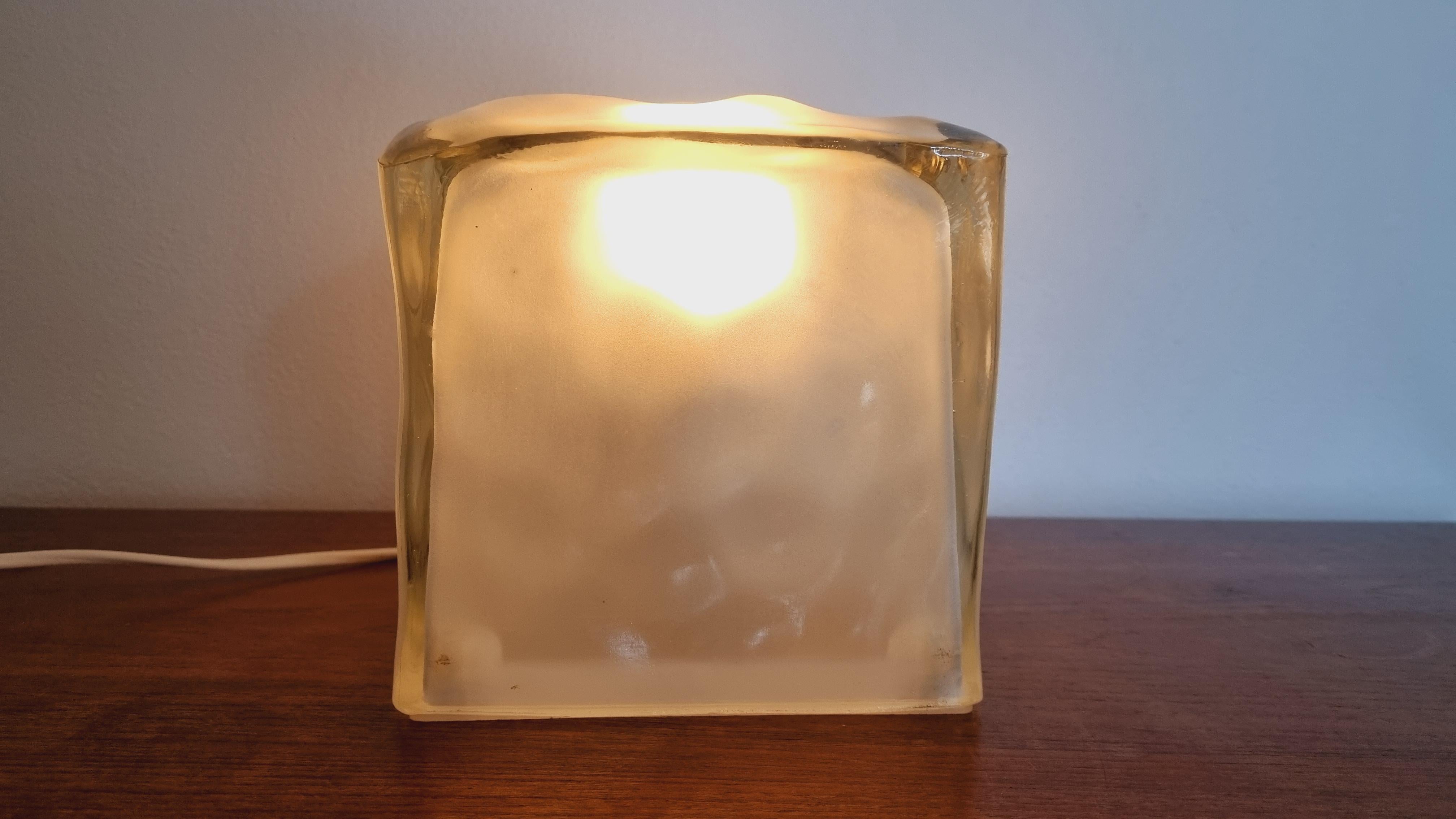 Late 20th Century Midcentury Ice Glass Cube Table Lamp IVIKEN, Ikea, Sweden, 1980s For Sale