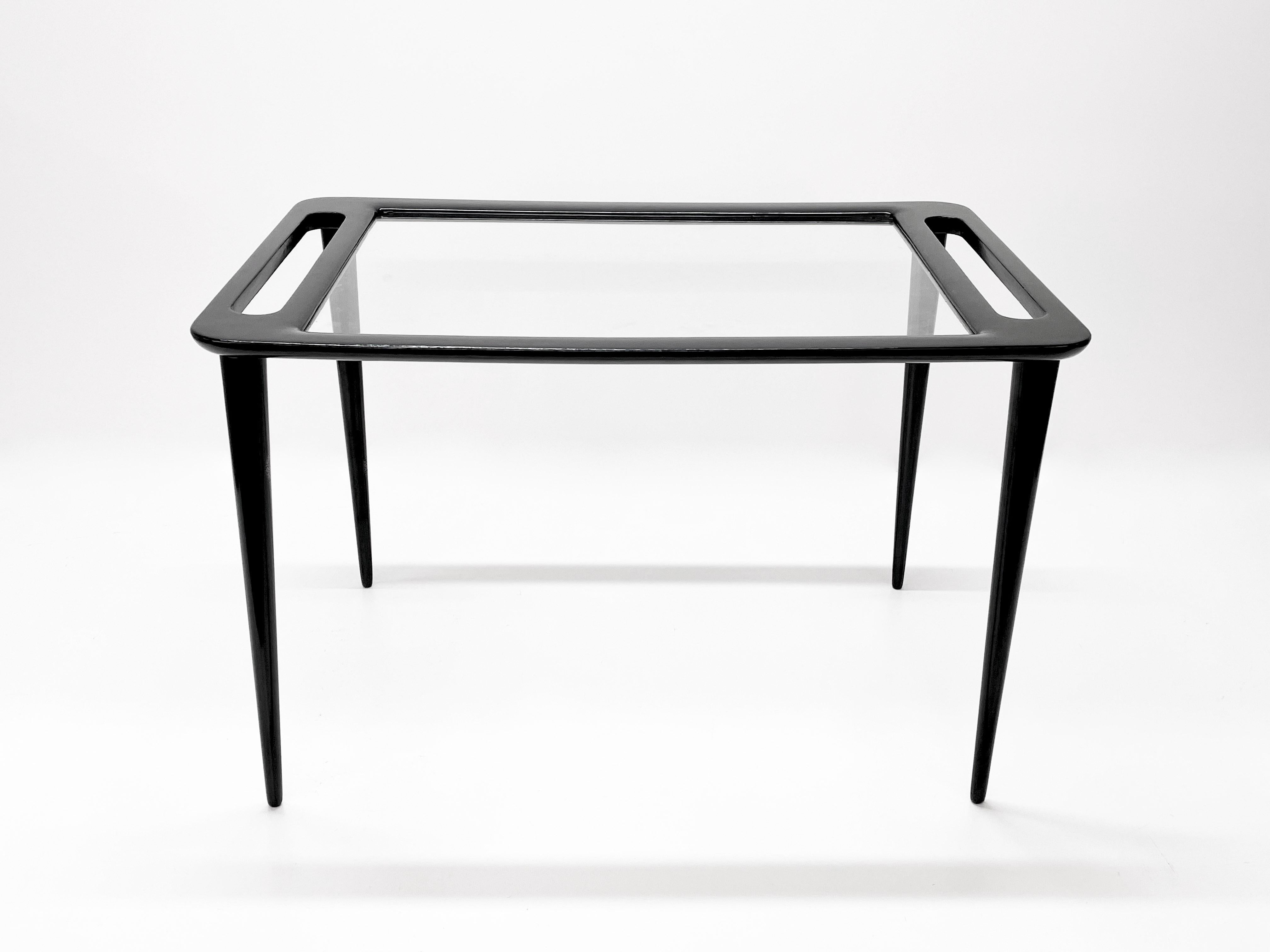 Midcentury Ico Parisi Ebonized Wood Coffee Table with Crystal Glass, 1950s For Sale 11