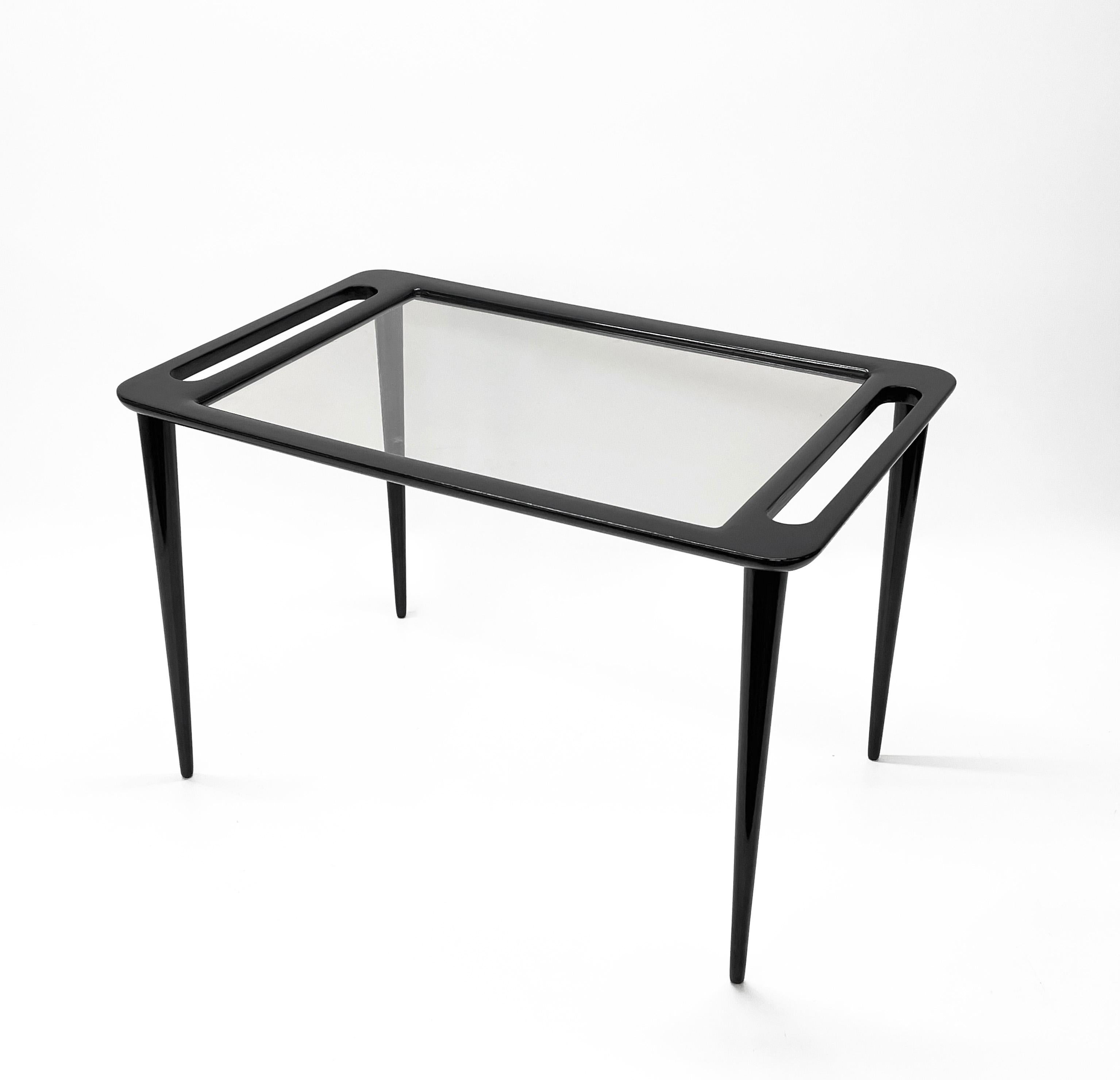 Table basse en bois ébénisé Ico Parisi du milieu du siècle avec verre de cristal, années 1950 en vente 11