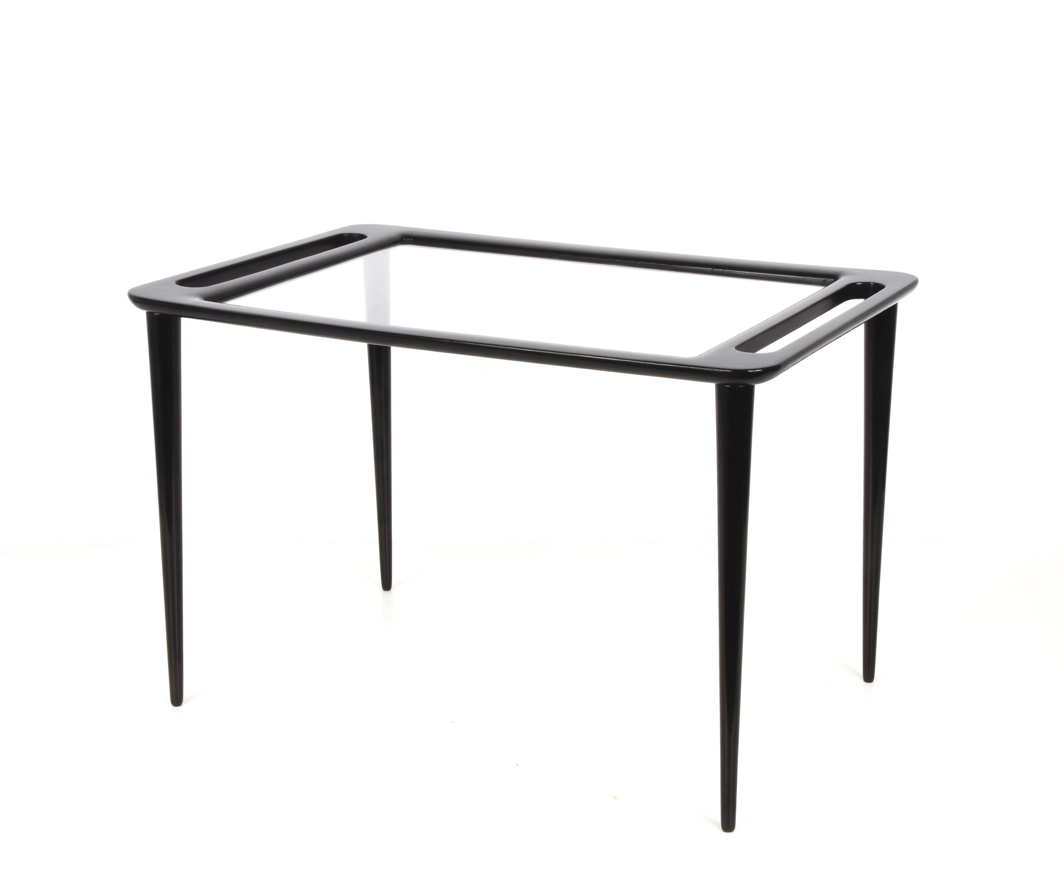 Midcentury Ico Parisi Ebonized Wood Coffee Table with Crystal Glass, 1950s For Sale 3