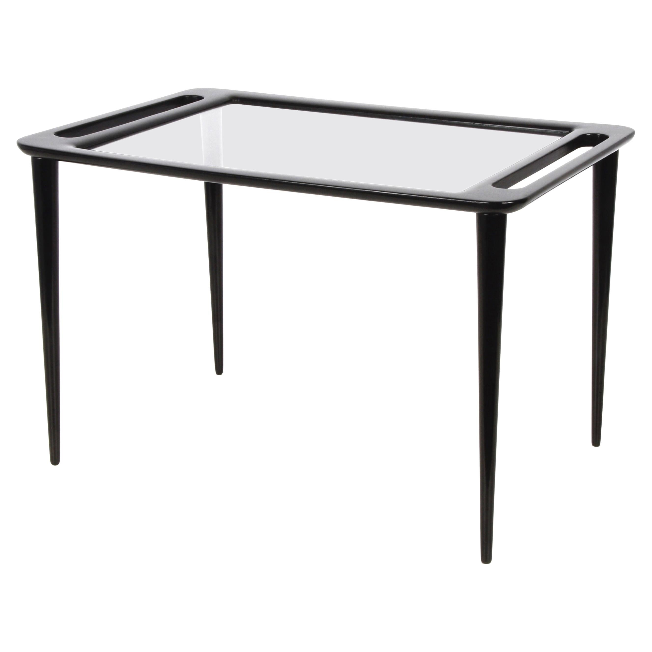 Midcentury Ico Parisi Ebonized Wood Coffee Table with Crystal Glass, 1950s For Sale