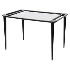 Midcentury Ico Parisi Ebonized Wood Coffee Table with Crystal Glass, 1950s