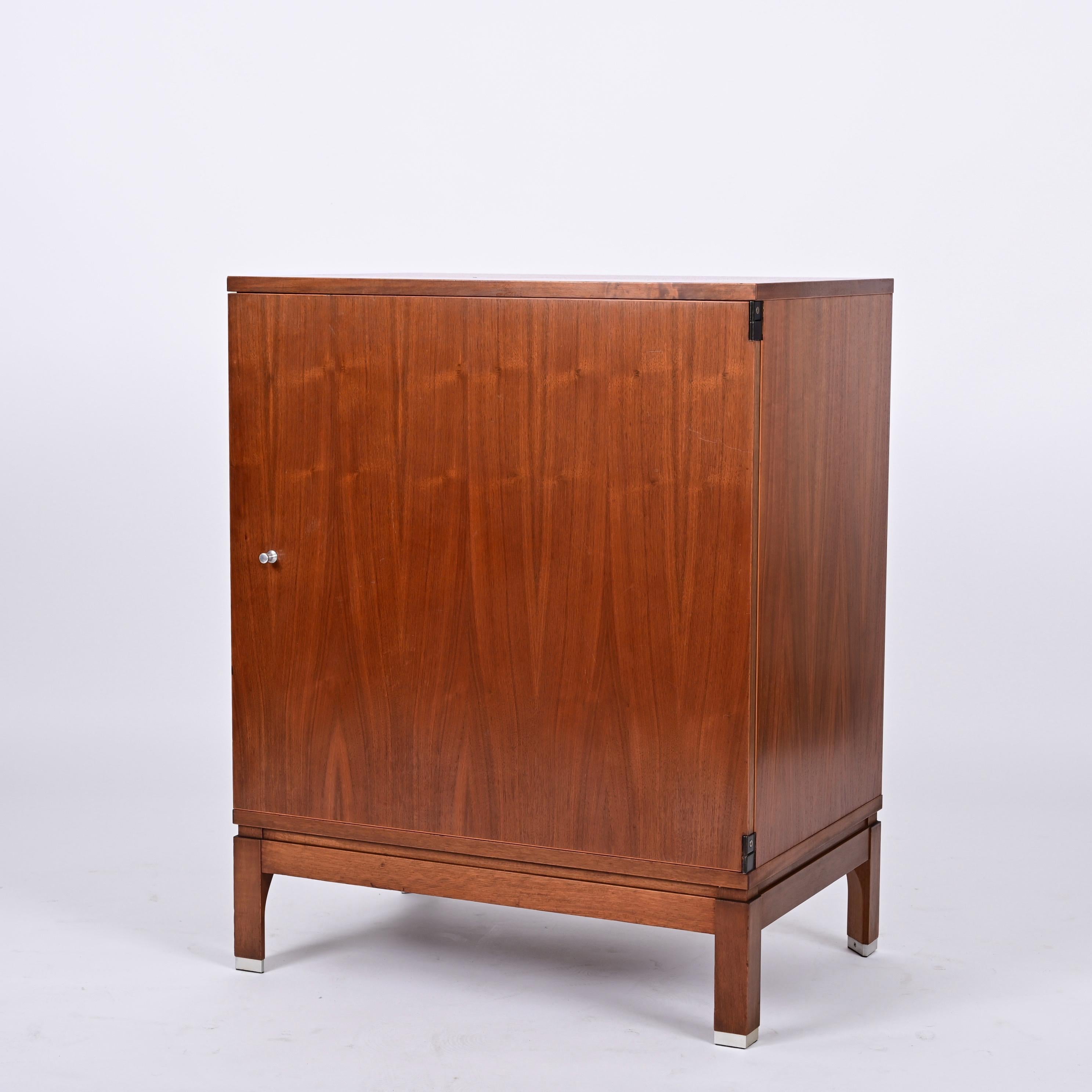 Midcentury Ico Parisi Walnut Wood and Aluminium Italian Shoe Rack, Mim Roma 1960 5