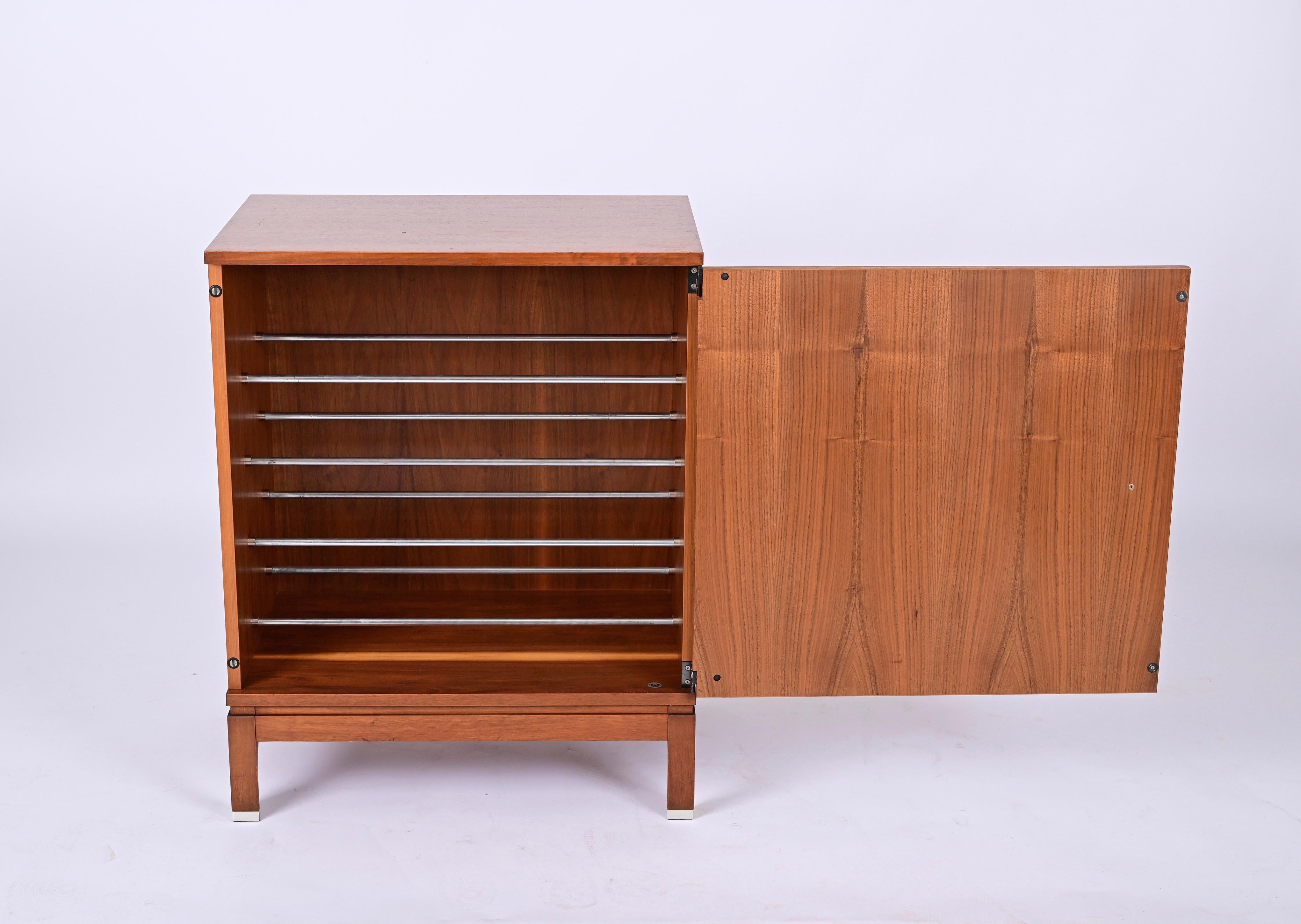 Midcentury Ico Parisi Walnut Wood and Aluminium Italian Shoe Rack, Mim Roma 1960 6