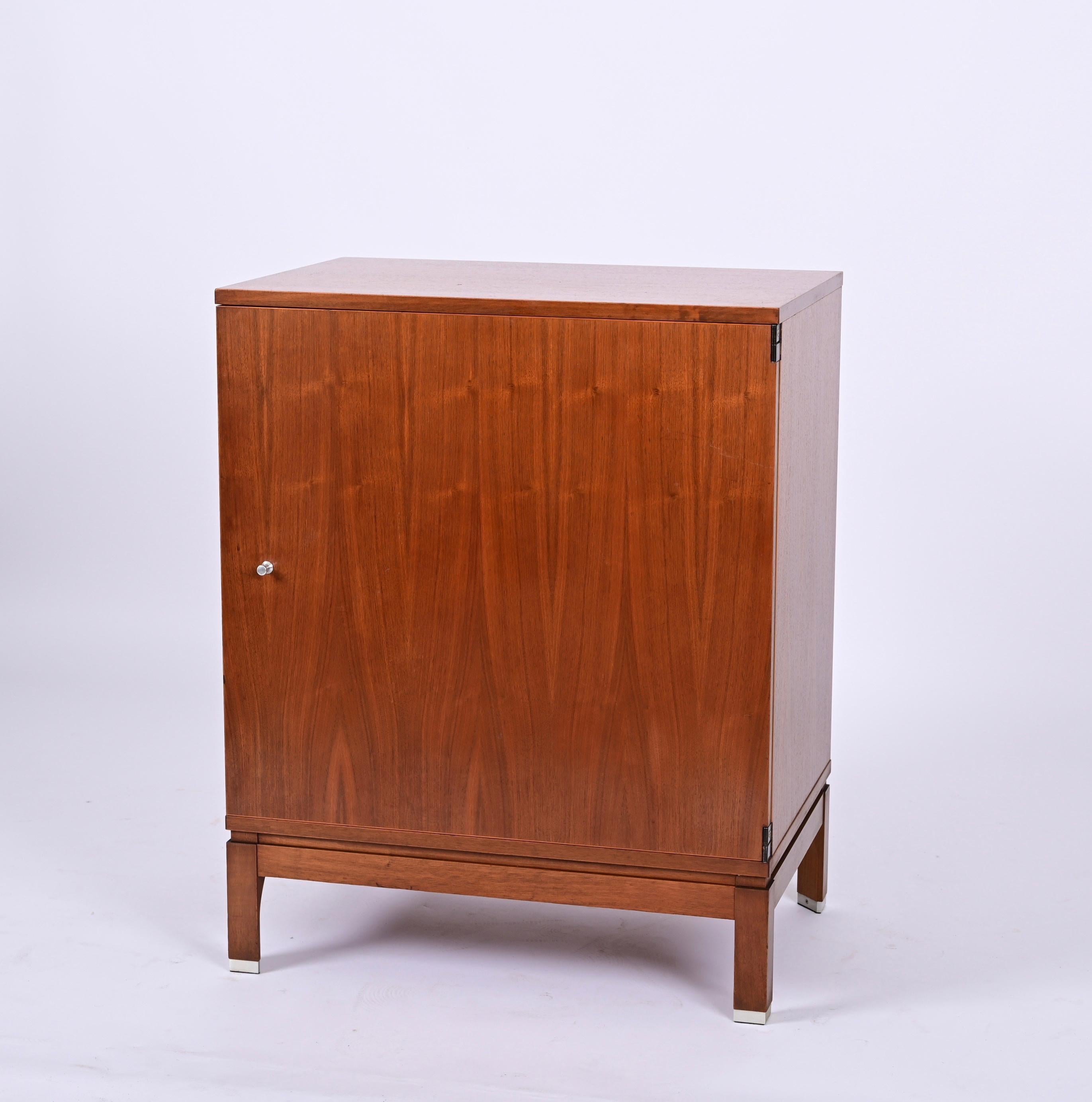 Midcentury Ico Parisi Walnut Wood and Aluminium Italian Shoe Rack, Mim Roma 1960 7