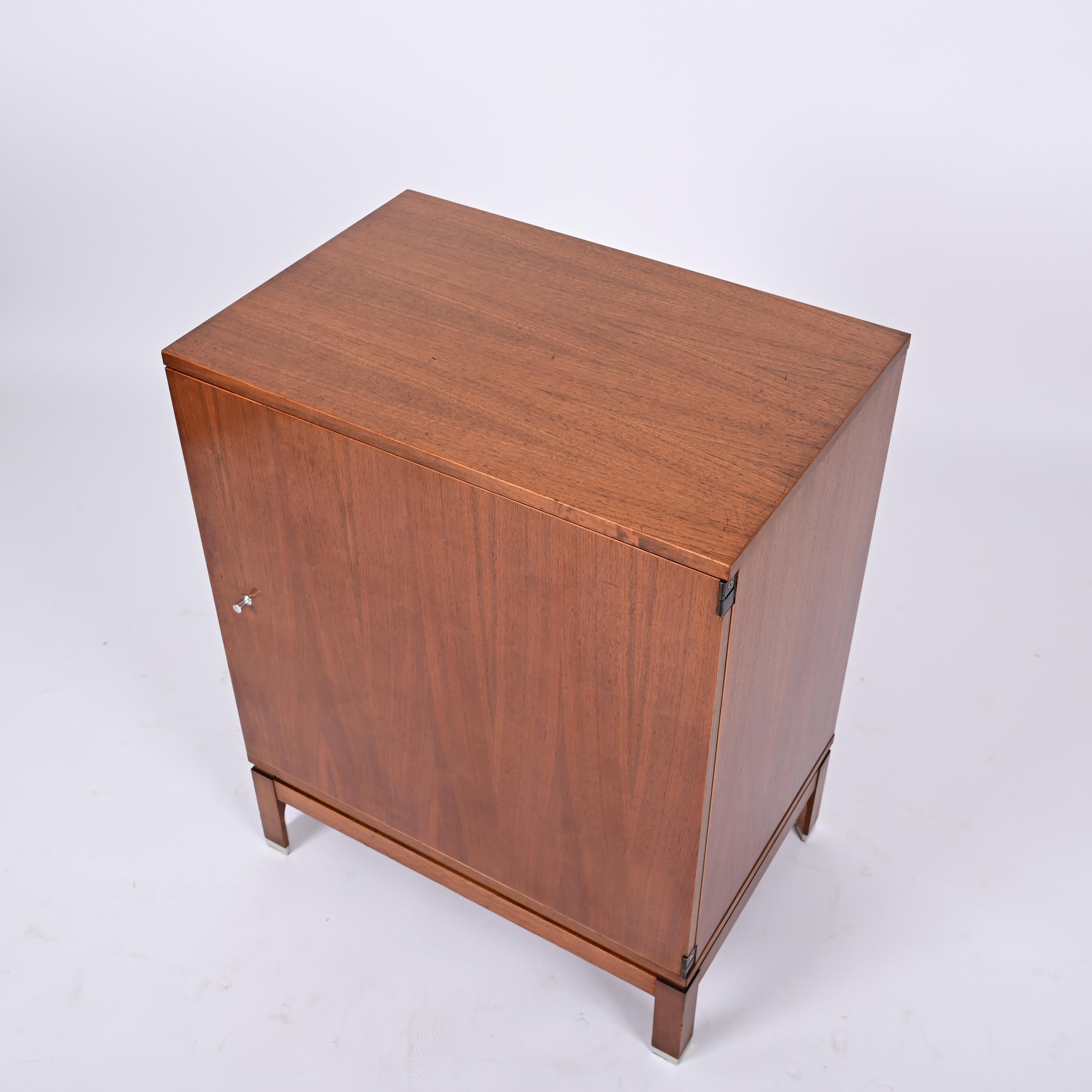 Midcentury Ico Parisi Walnut Wood and Aluminium Italian Shoe Rack, Mim Roma 1960 8