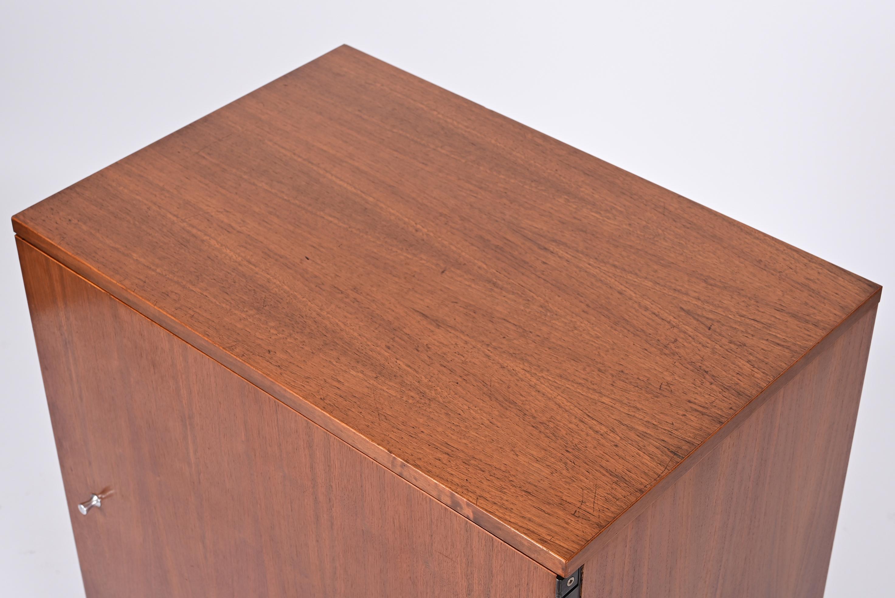 Midcentury Ico Parisi Walnut Wood and Aluminium Italian Shoe Rack, Mim Roma 1960 9