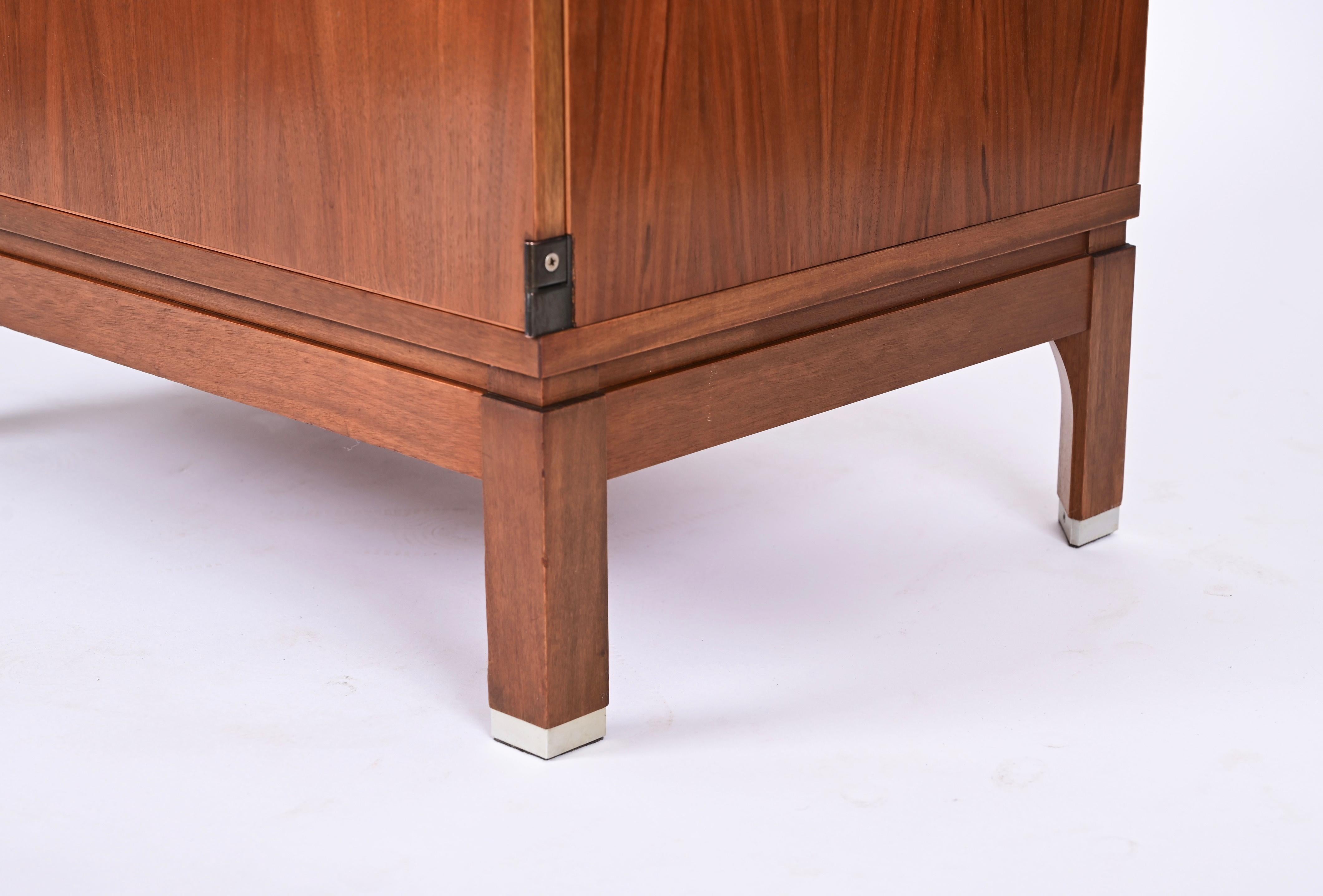 Midcentury Ico Parisi Walnut Wood and Aluminium Italian Shoe Rack, Mim Roma 1960 12