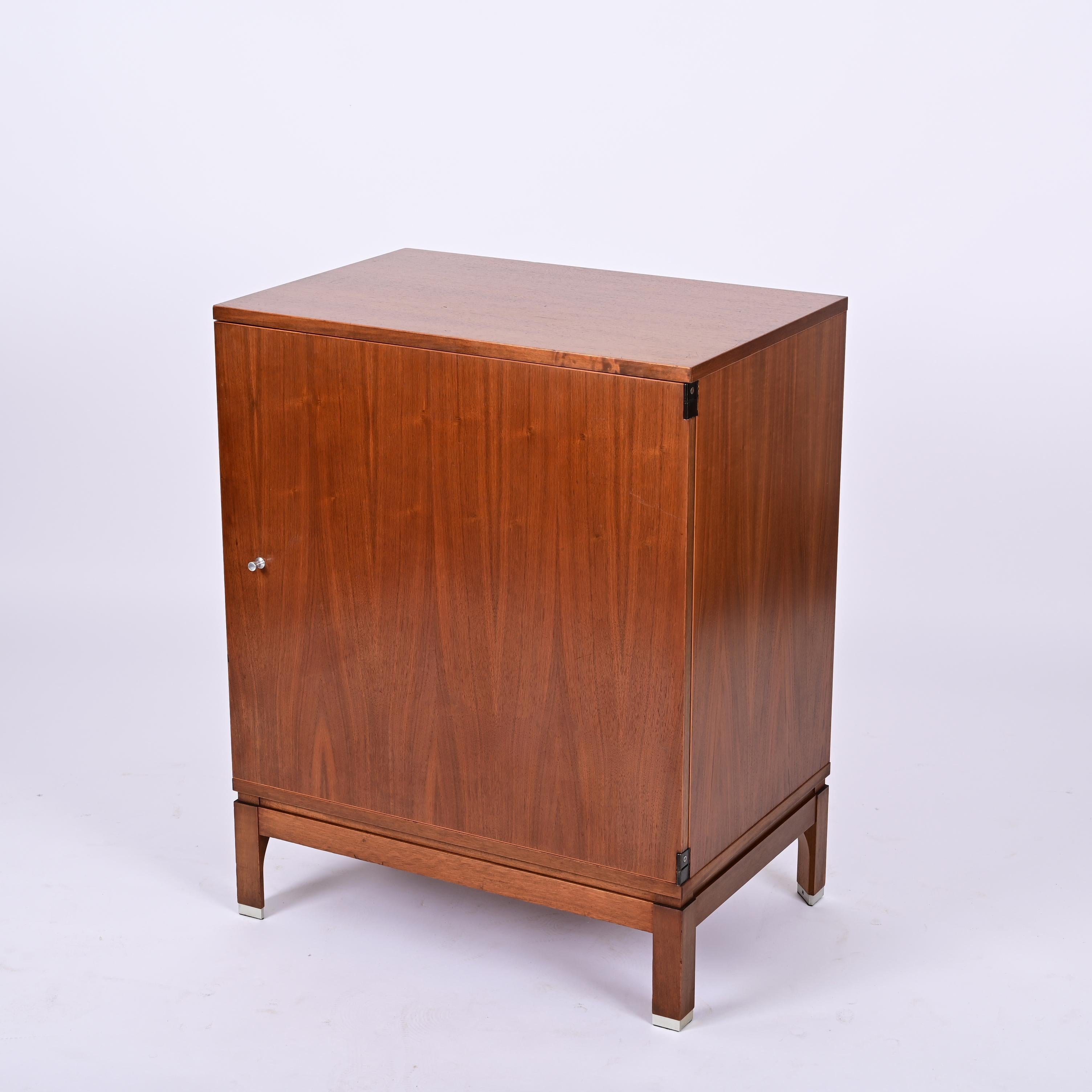Mid-Century Modern Midcentury Ico Parisi Walnut Wood and Aluminium Italian Shoe Rack, Mim Roma 1960