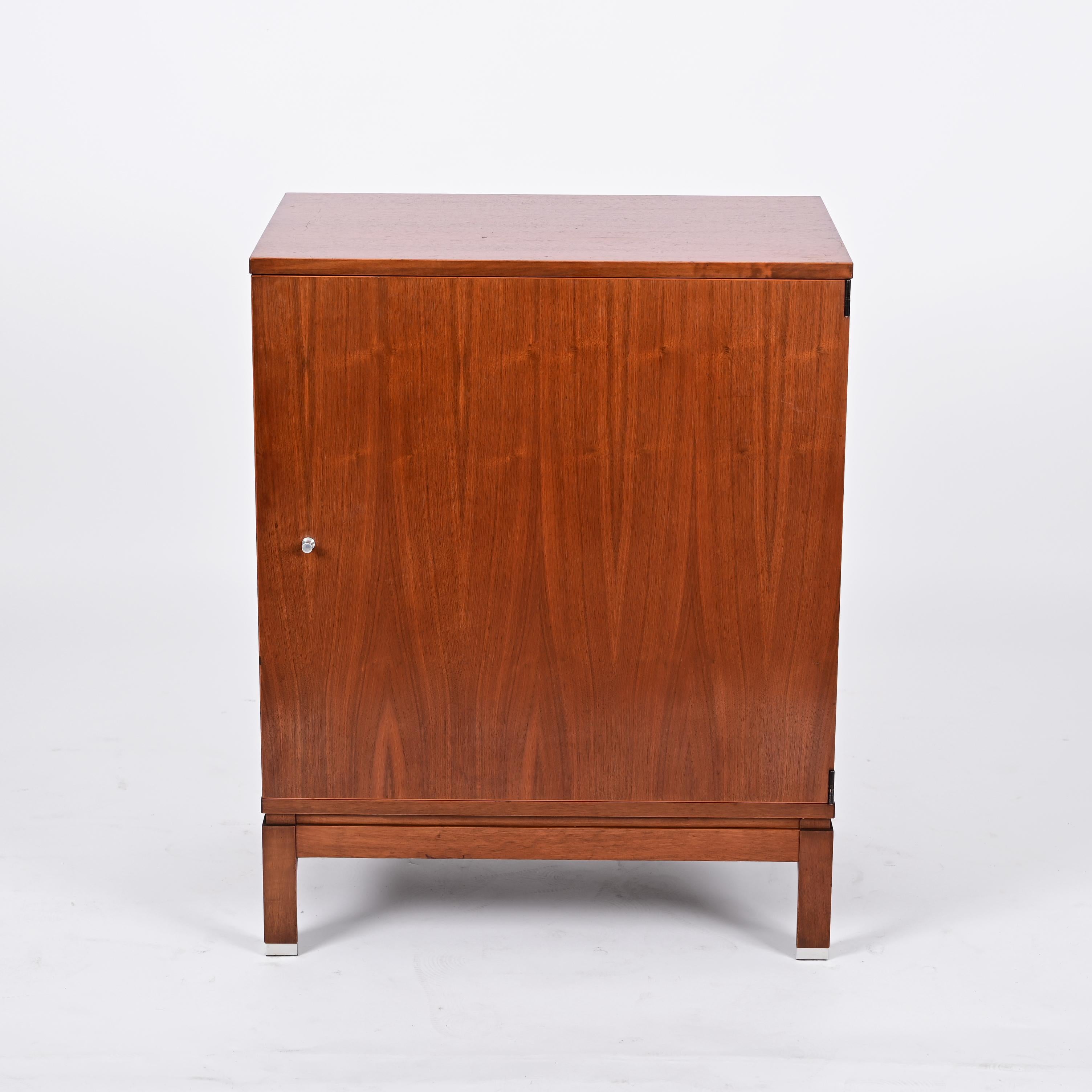 Metal Midcentury Ico Parisi Walnut Wood and Aluminium Italian Shoe Rack, Mim Roma 1960