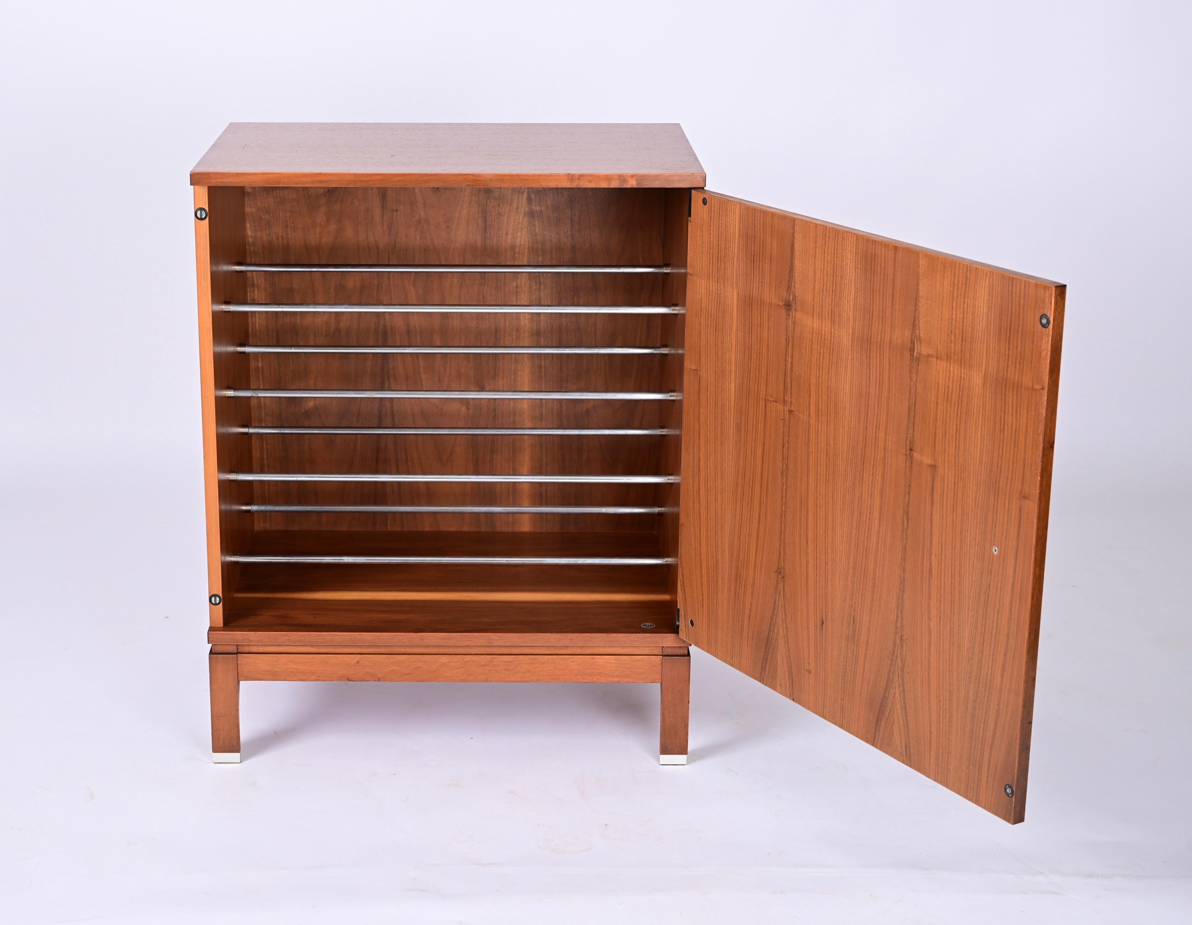 Midcentury Ico Parisi Walnut Wood and Aluminium Italian Shoe Rack, Mim Roma 1960 1