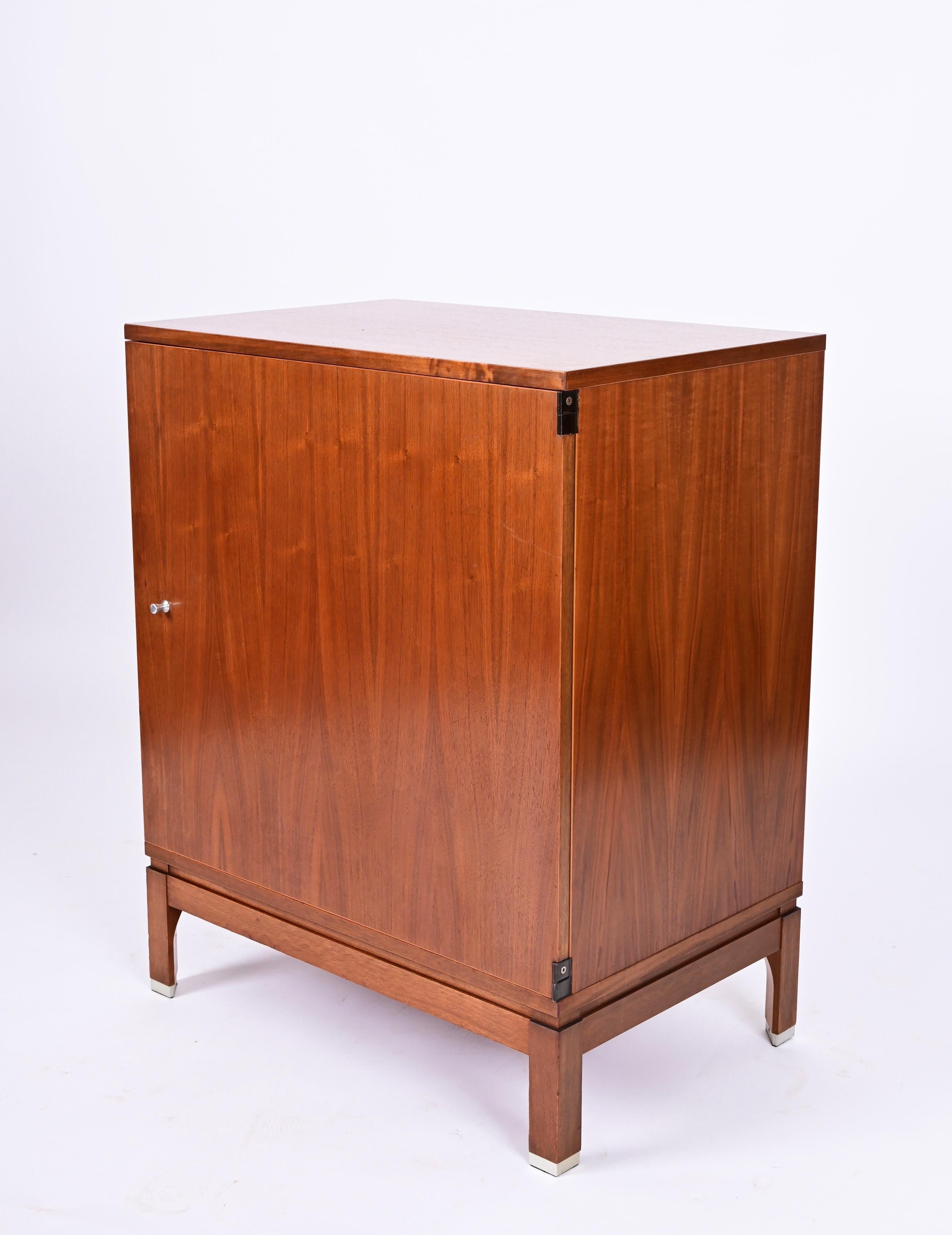 Midcentury Ico Parisi Walnut Wood and Aluminium Italian Shoe Rack, Mim Roma 1960 2