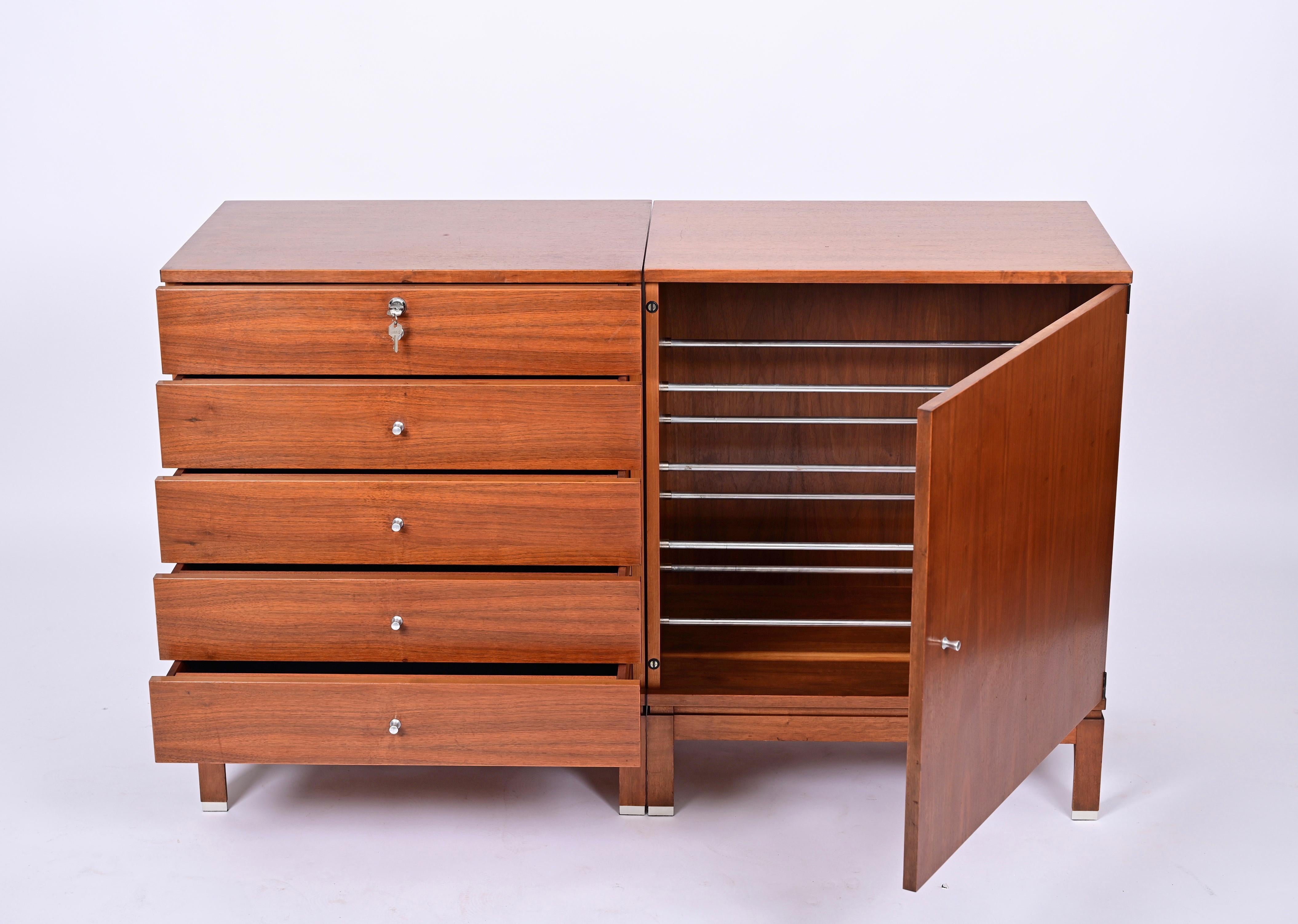Midcentury Ico Parisi Walnut Wood and Aluminium Italian Shoe Rack, Mim Roma 1960 4