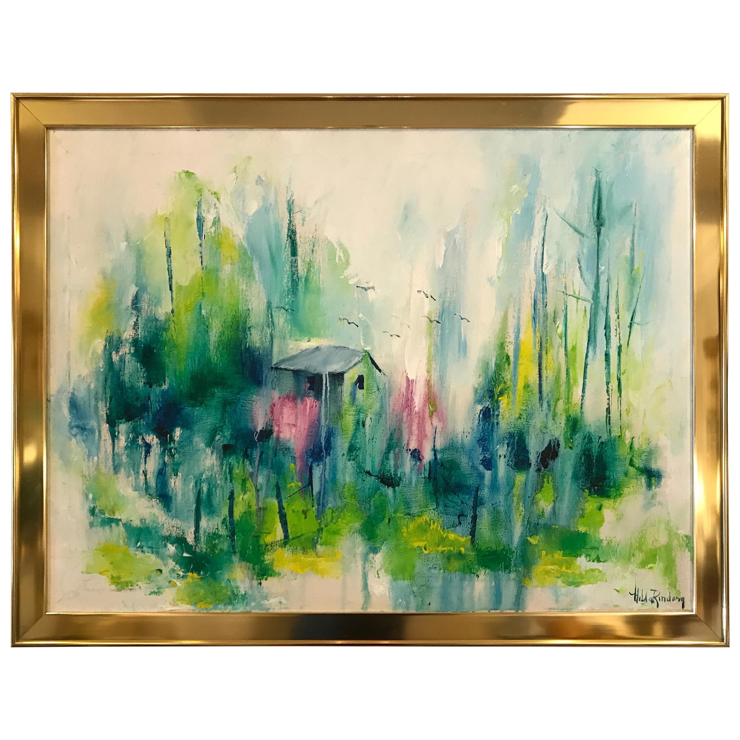 Midcentury Impressionistic Painting by Hilda Rindom For Sale