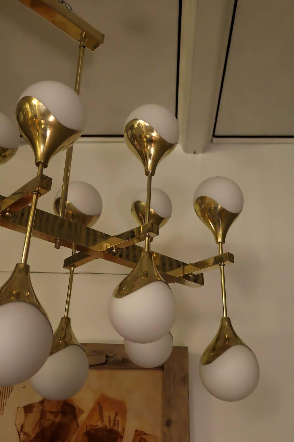 Mid-Century Modern Max Ingrand Brass and Glass Chandelier and Pendant, 2000 For Sale