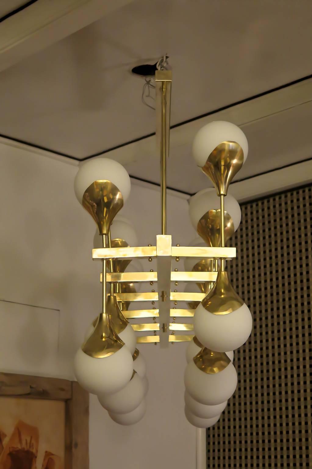 Max Ingrand Brass and Glass Chandelier and Pendant, 2000 In Good Condition For Sale In Rome, IT