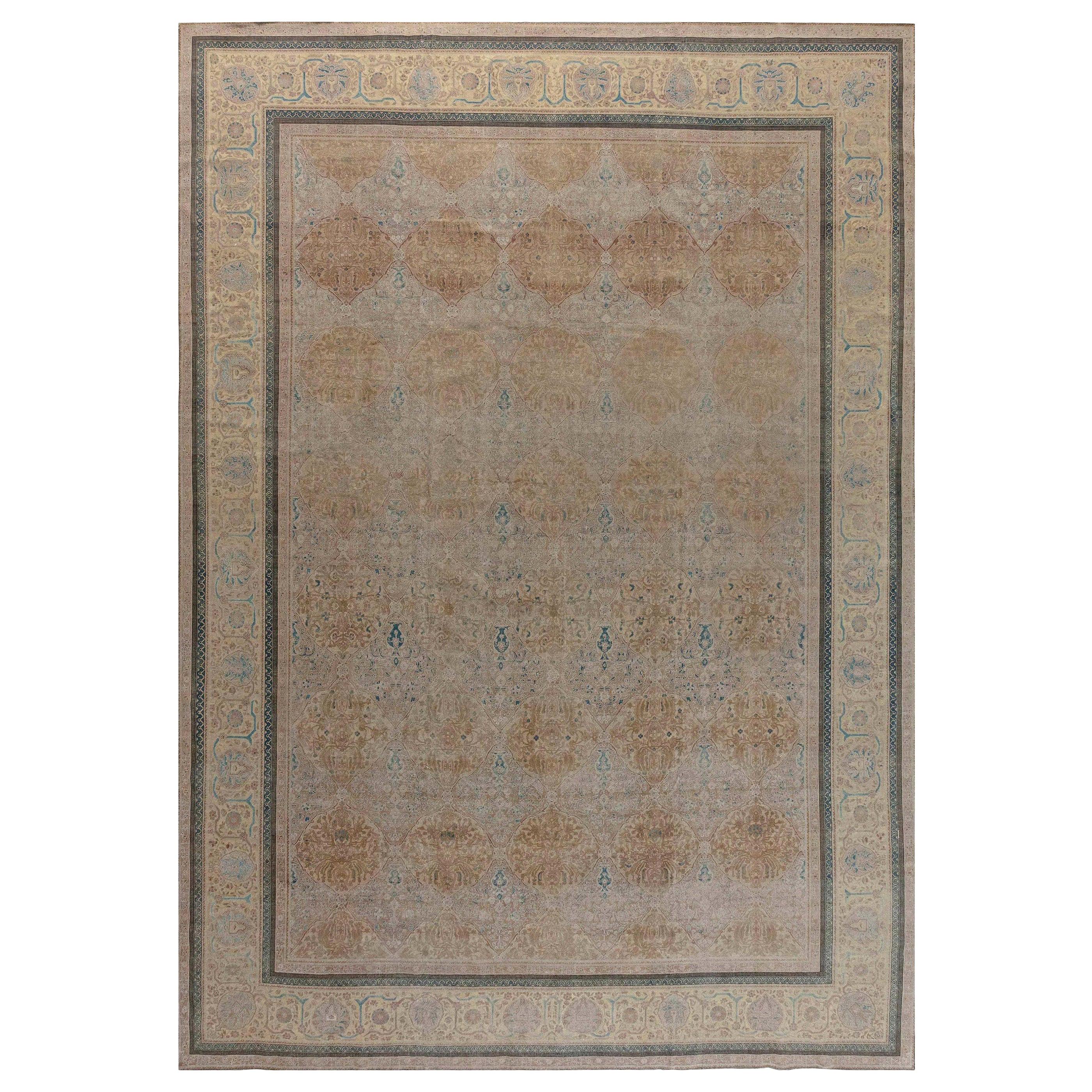 Midcentury Indian Botanic Handmade Wool Carpet For Sale